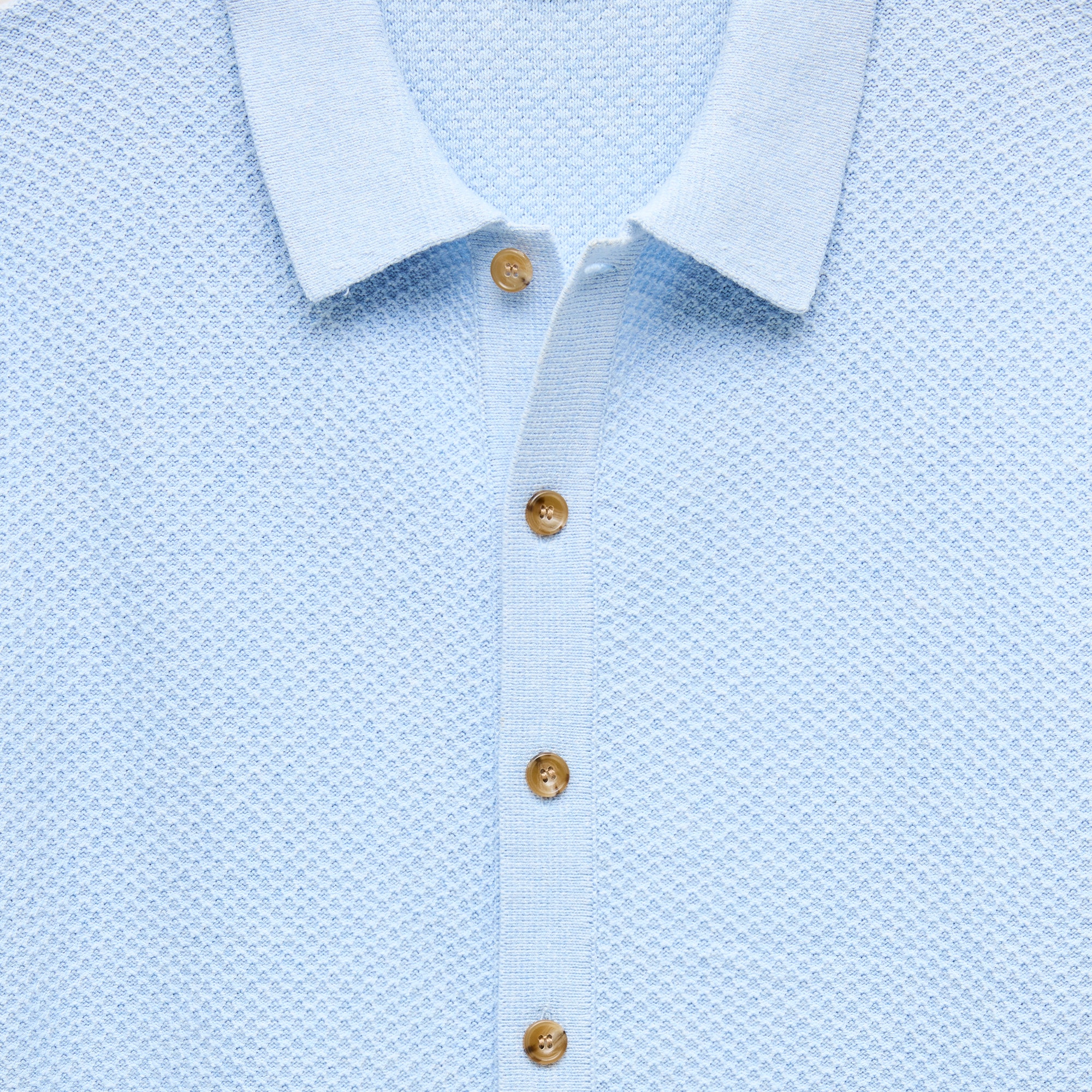Short-sleeve Texture-stitch Polo Cardigan Sweater In Cotton For