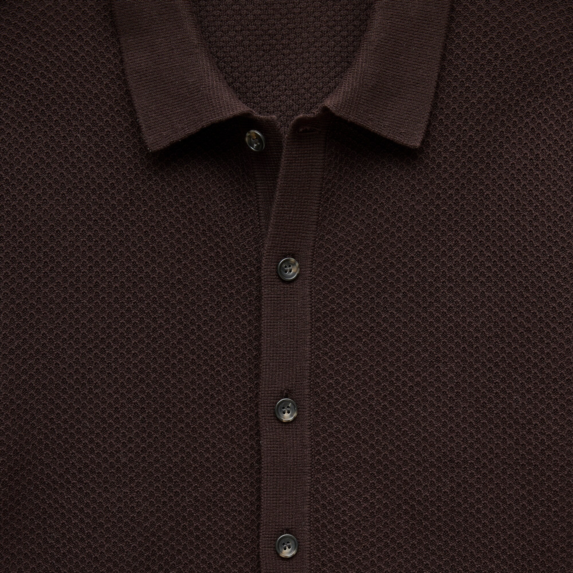 Short-sleeve texture-stitch polo cardigan sweater in cotton