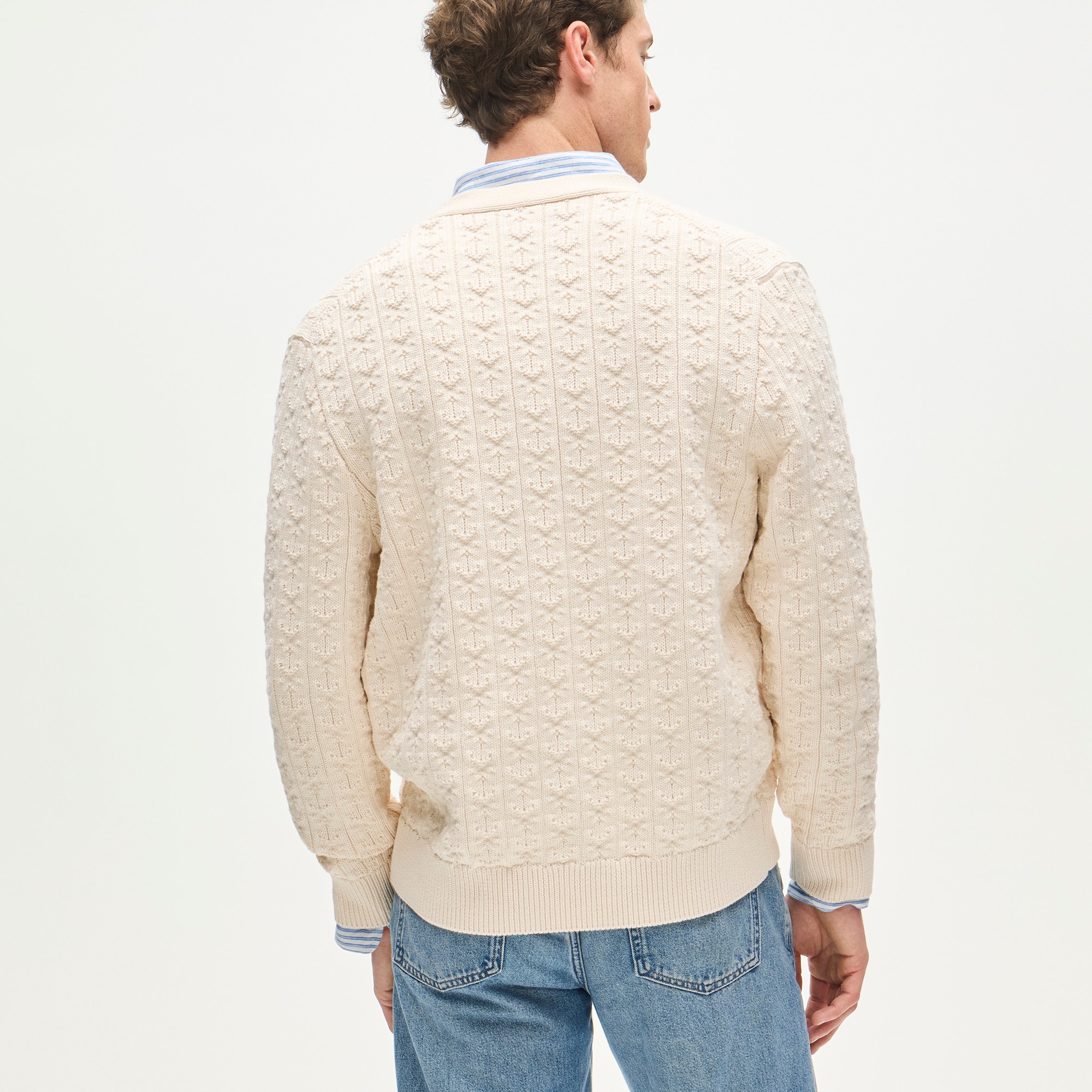Cotton Anchor-knit V-neck Cardigan For Men | J.Crew