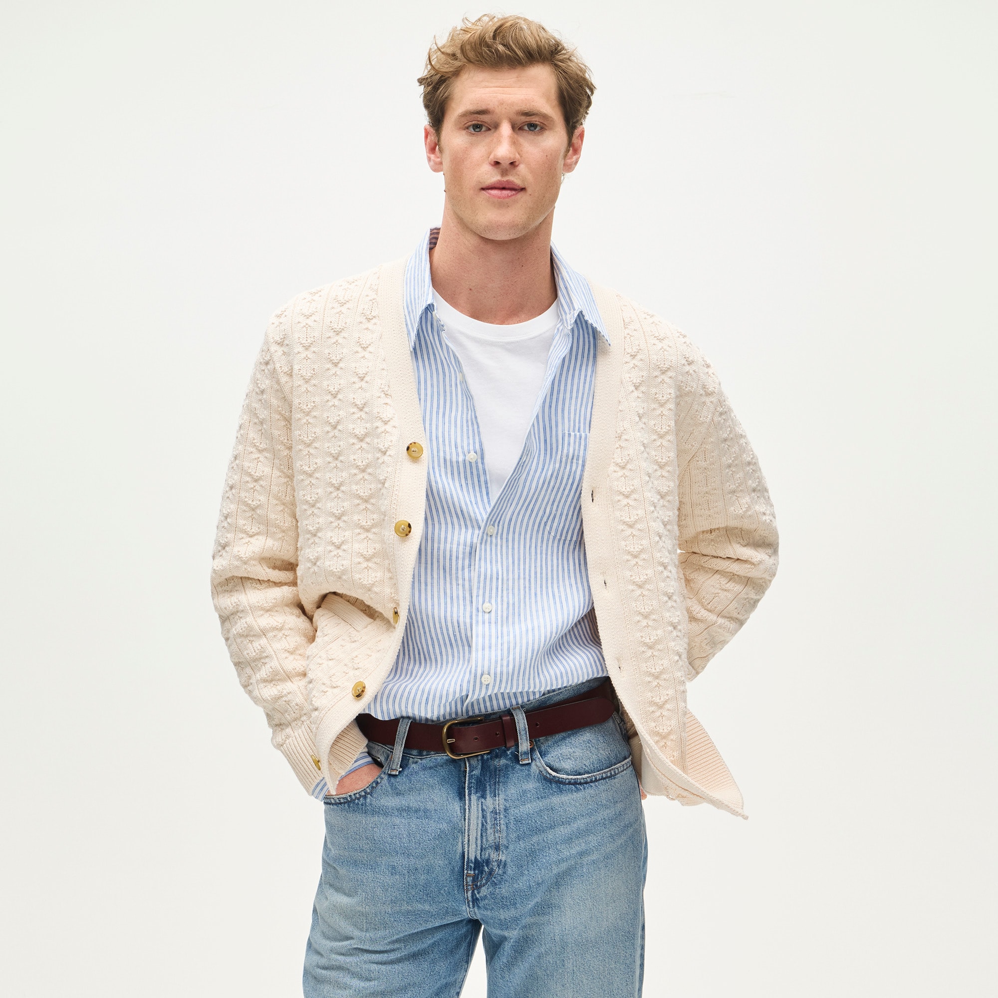 Cotton Anchor-knit V-neck Cardigan For Men | J.Crew