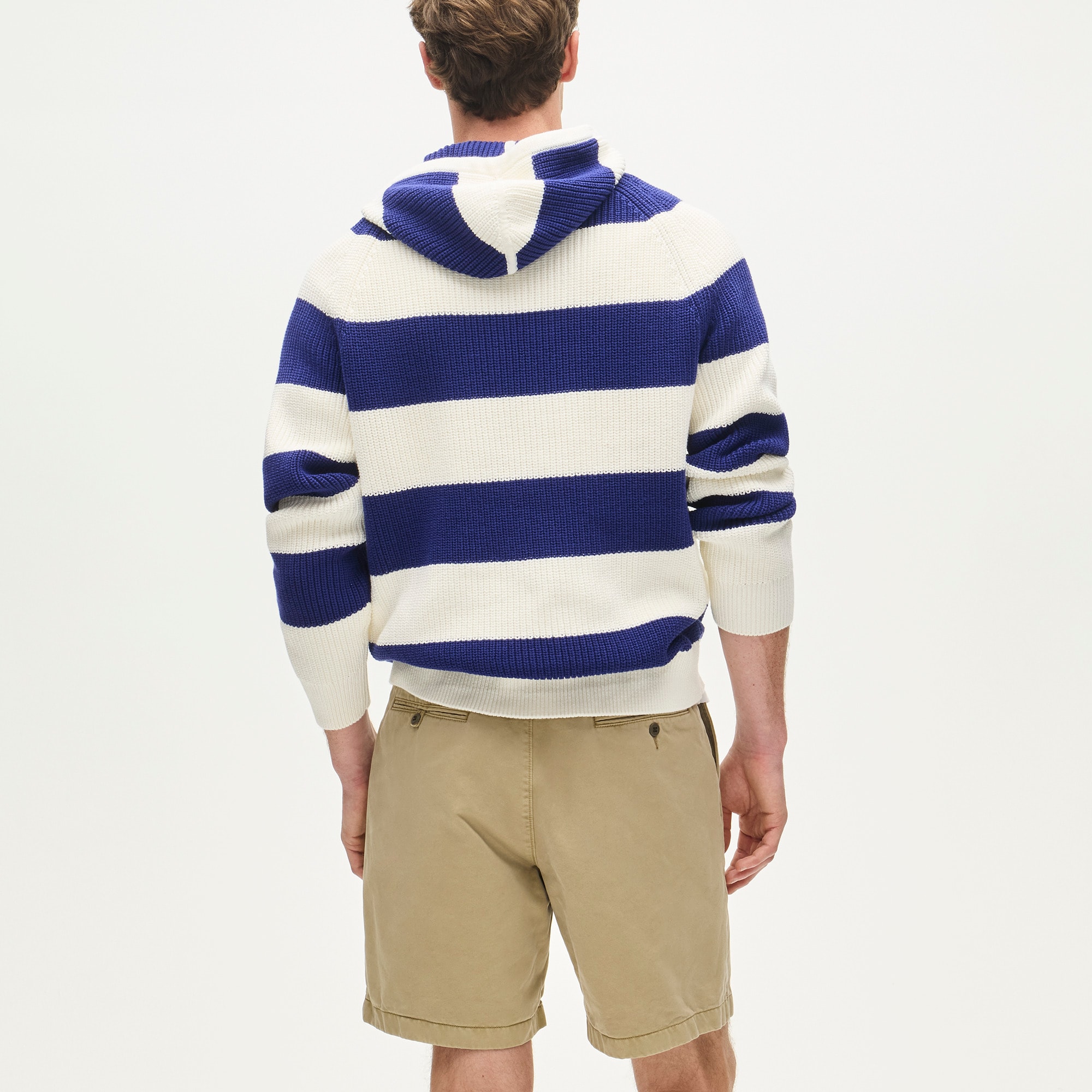 Cotton rib-knit hooded sweater in stripe
