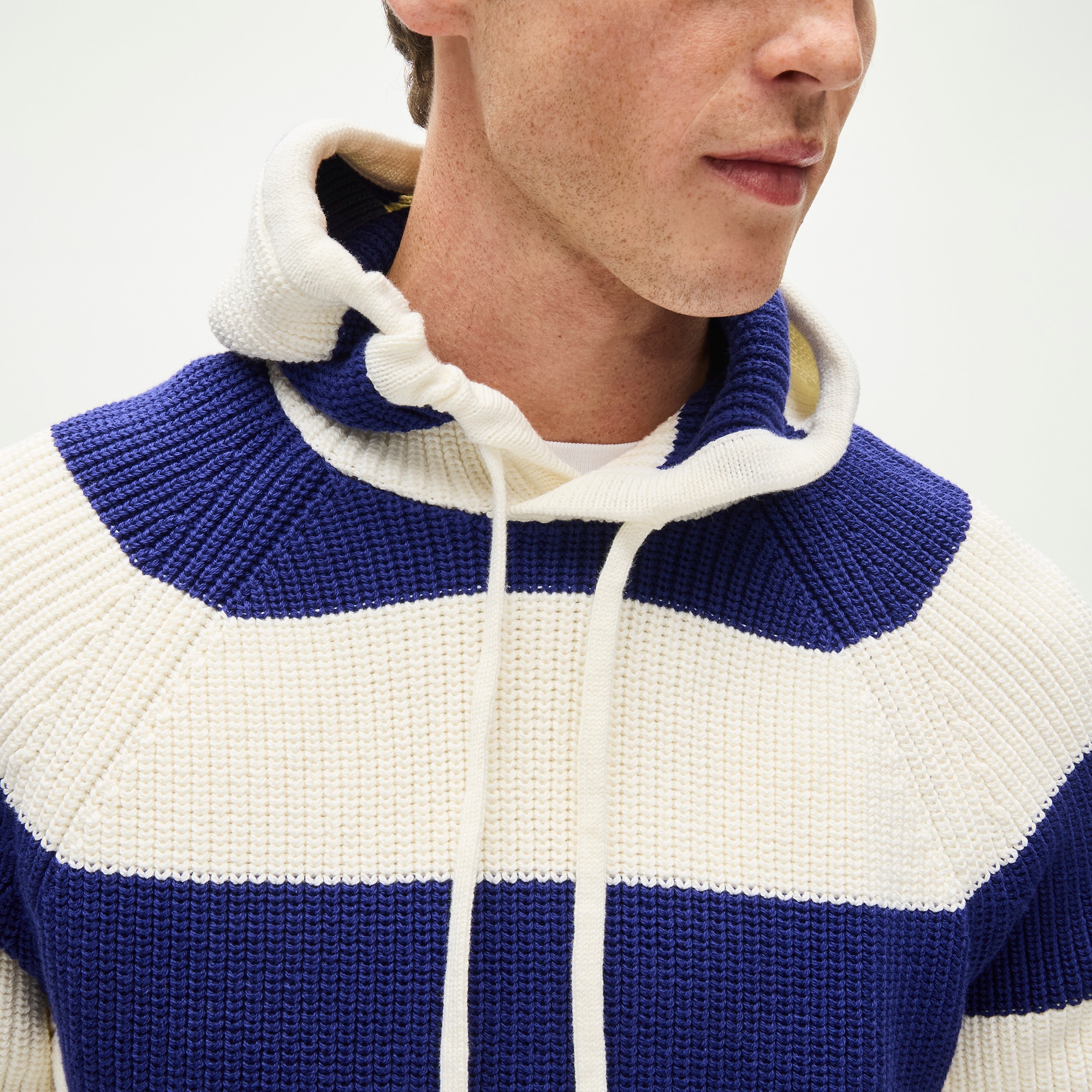 Cotton rib-knit hooded sweater in stripe