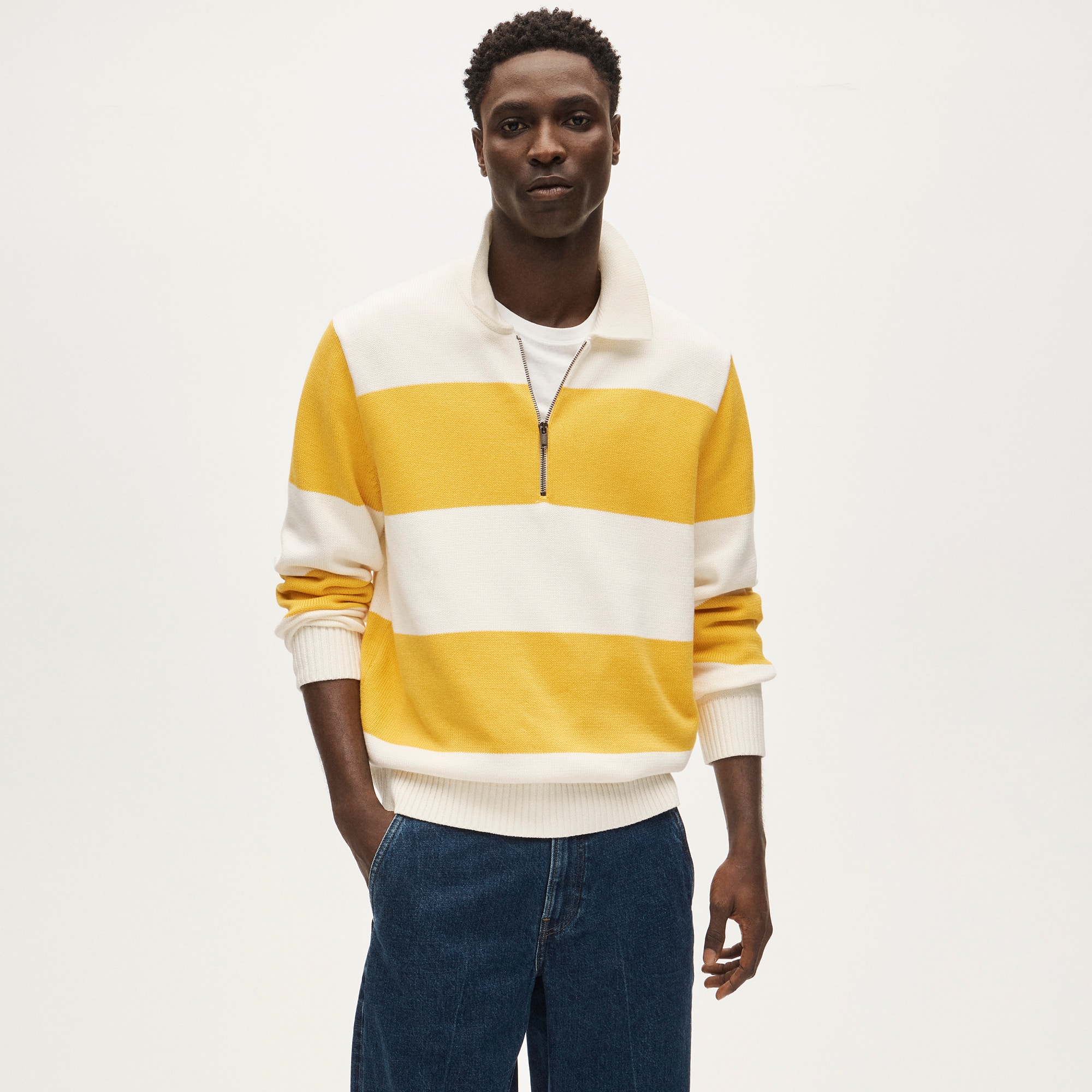 Heritage Cotton Quarter-zip Sweater In Stripe For Men | J.Crew