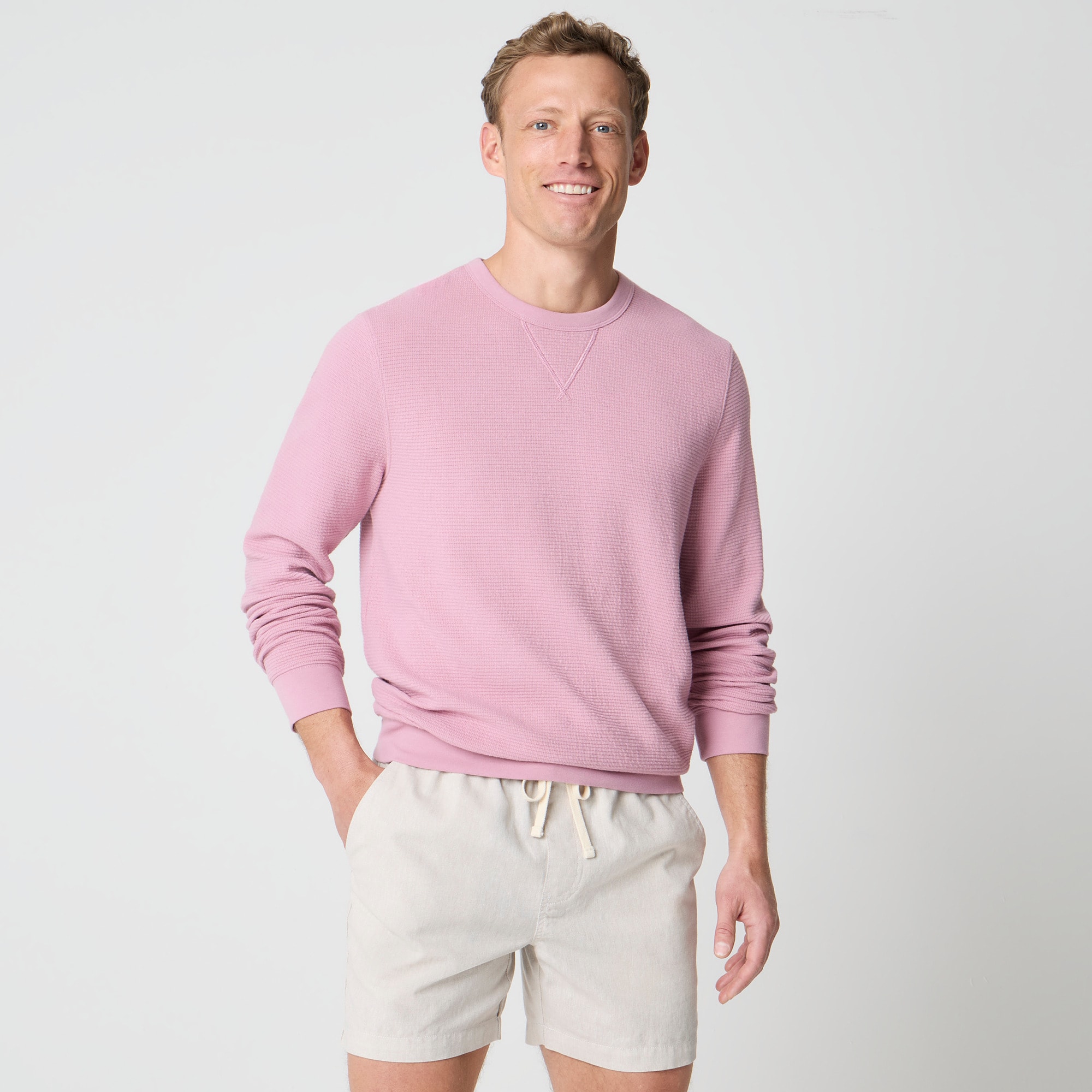 Waffle-knit Crewneck Sweatshirt For Men | Factory