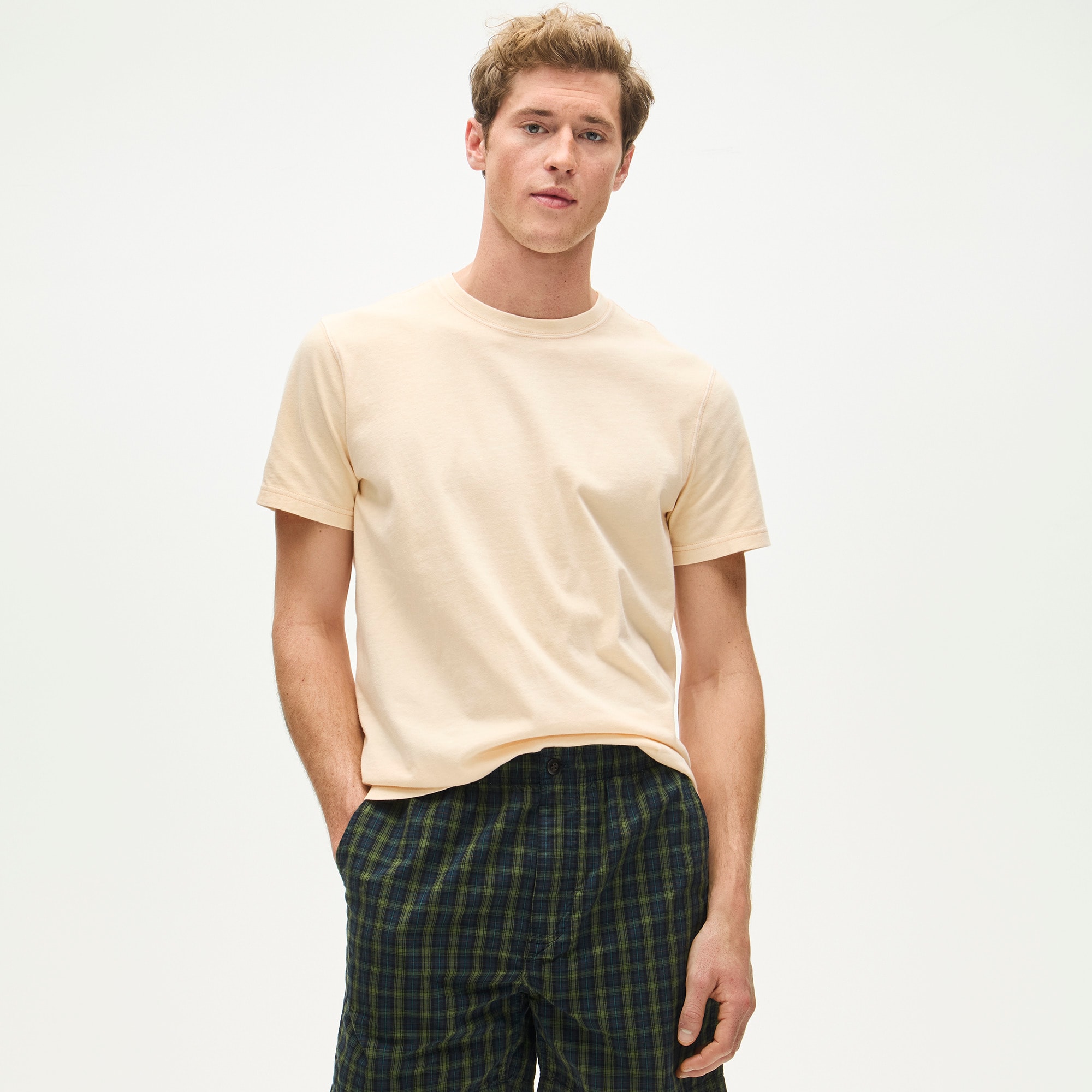 Vintage-wash cotton T-shirt with contrast stitching
