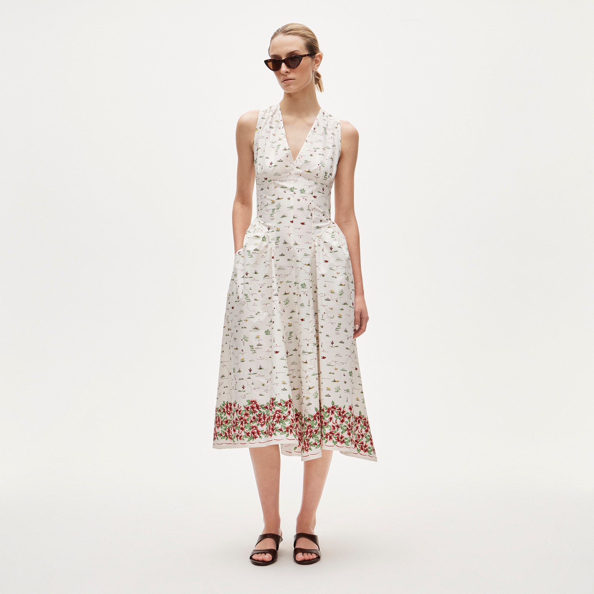 V-neck dress in map print