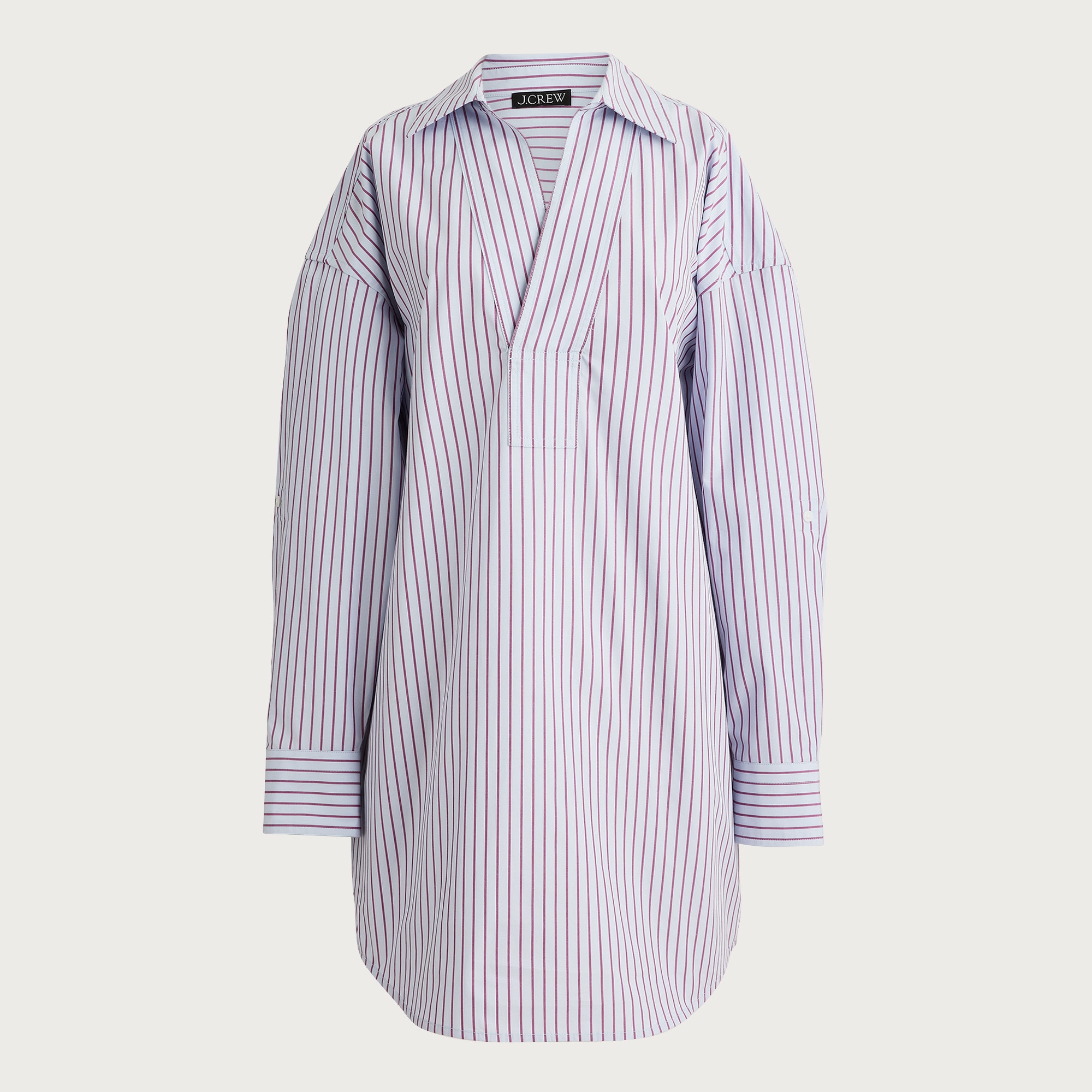  V-neck popover dress in striped cotton poplin