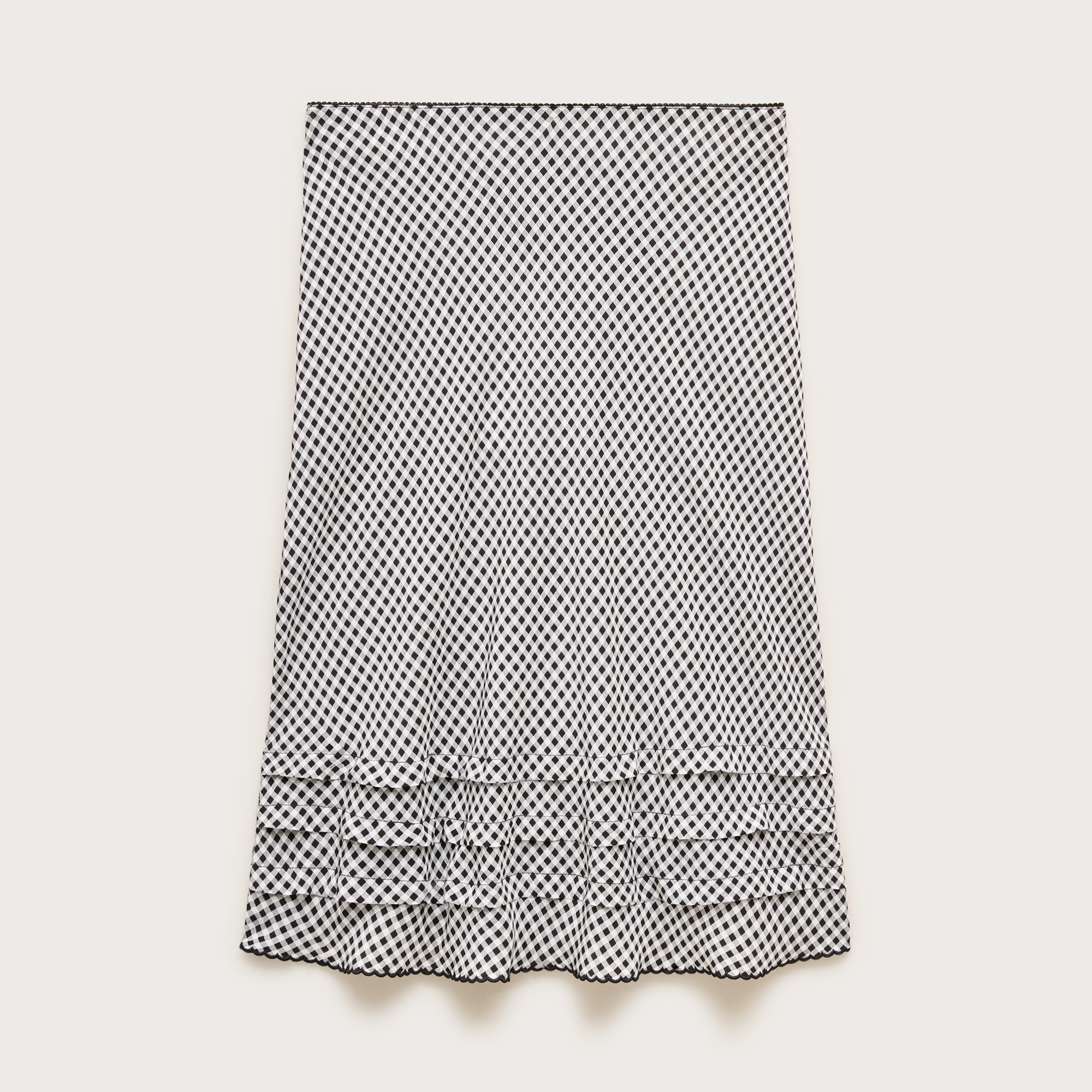 Ruffle-trim slip skirt in gingham crepe de chine