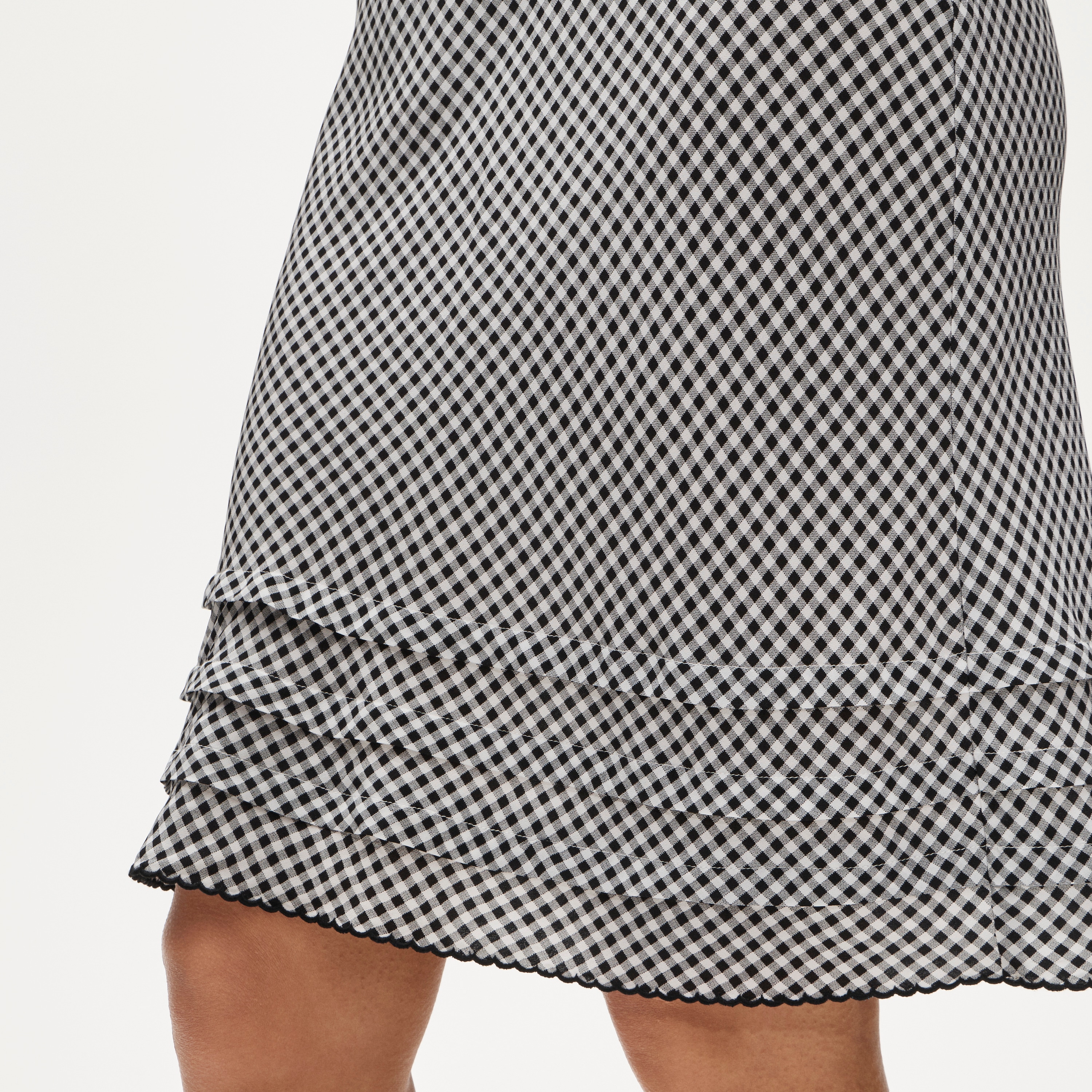 Ruffle-trim slip skirt in gingham crepe de chine