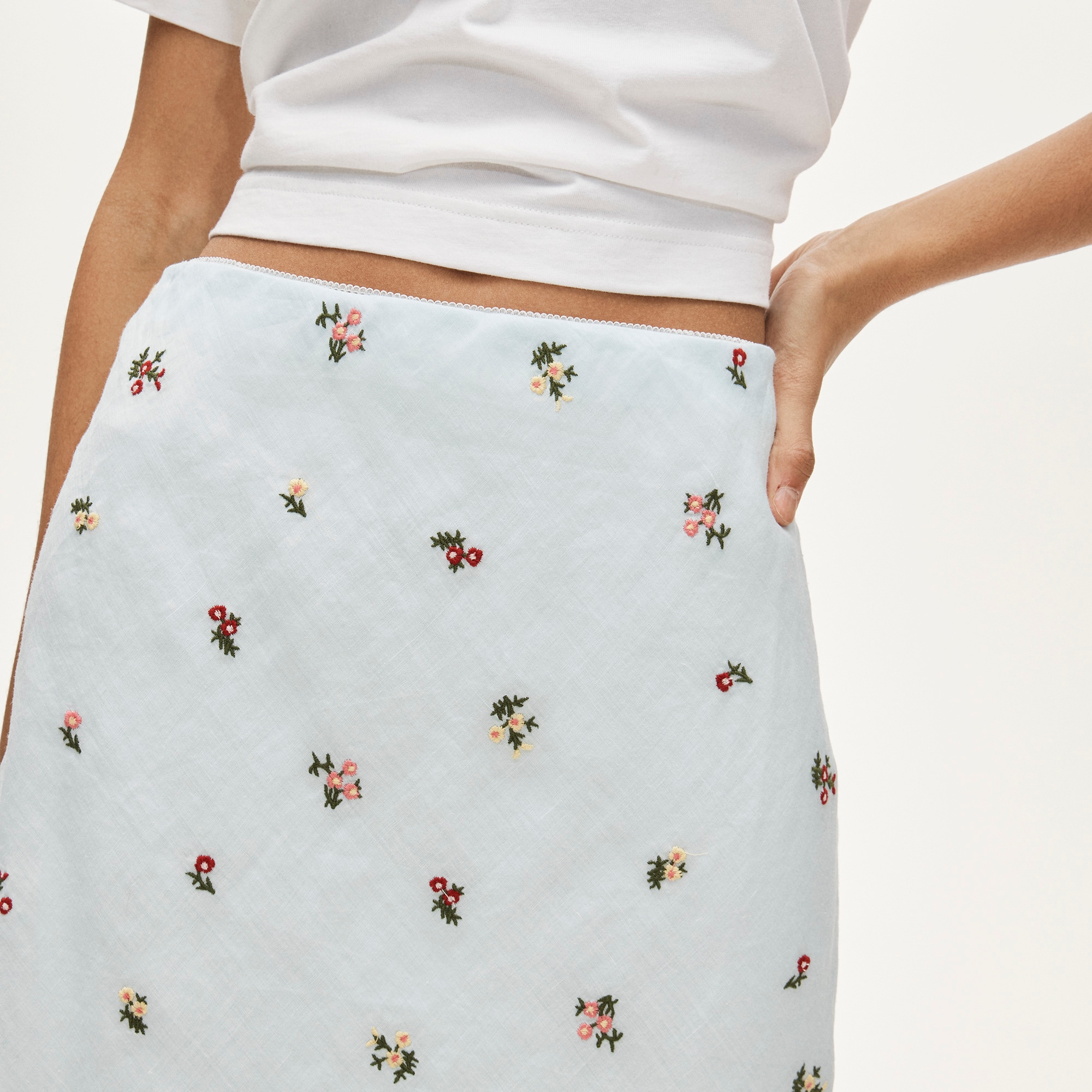 jcrew embroidered midi dress in ramie Swiss embroidered babydoll dress – Isle Rae main image 0