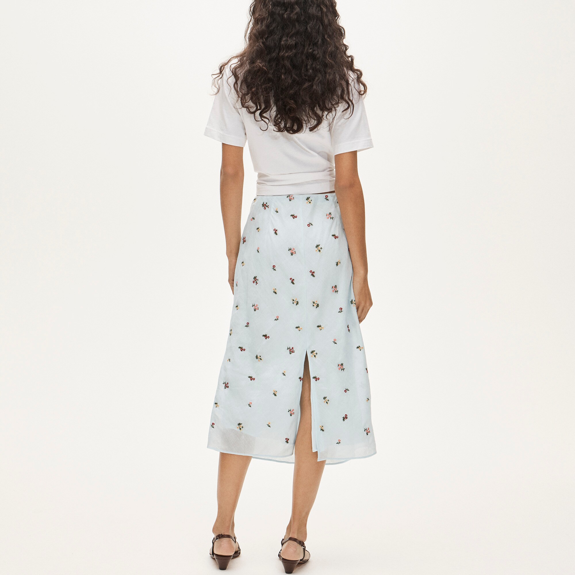 Midi Slip Skirt In Embroidered Ramie For Women | J.Crew