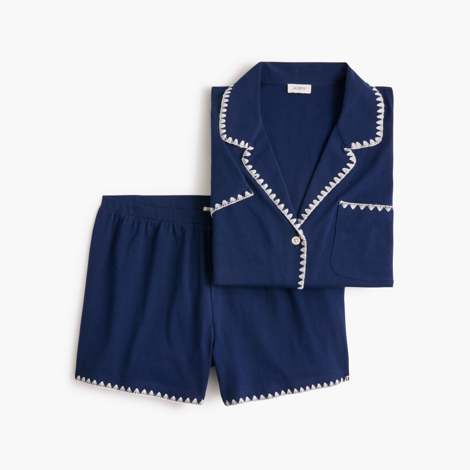 Knit whipstitch top and short pajama set
