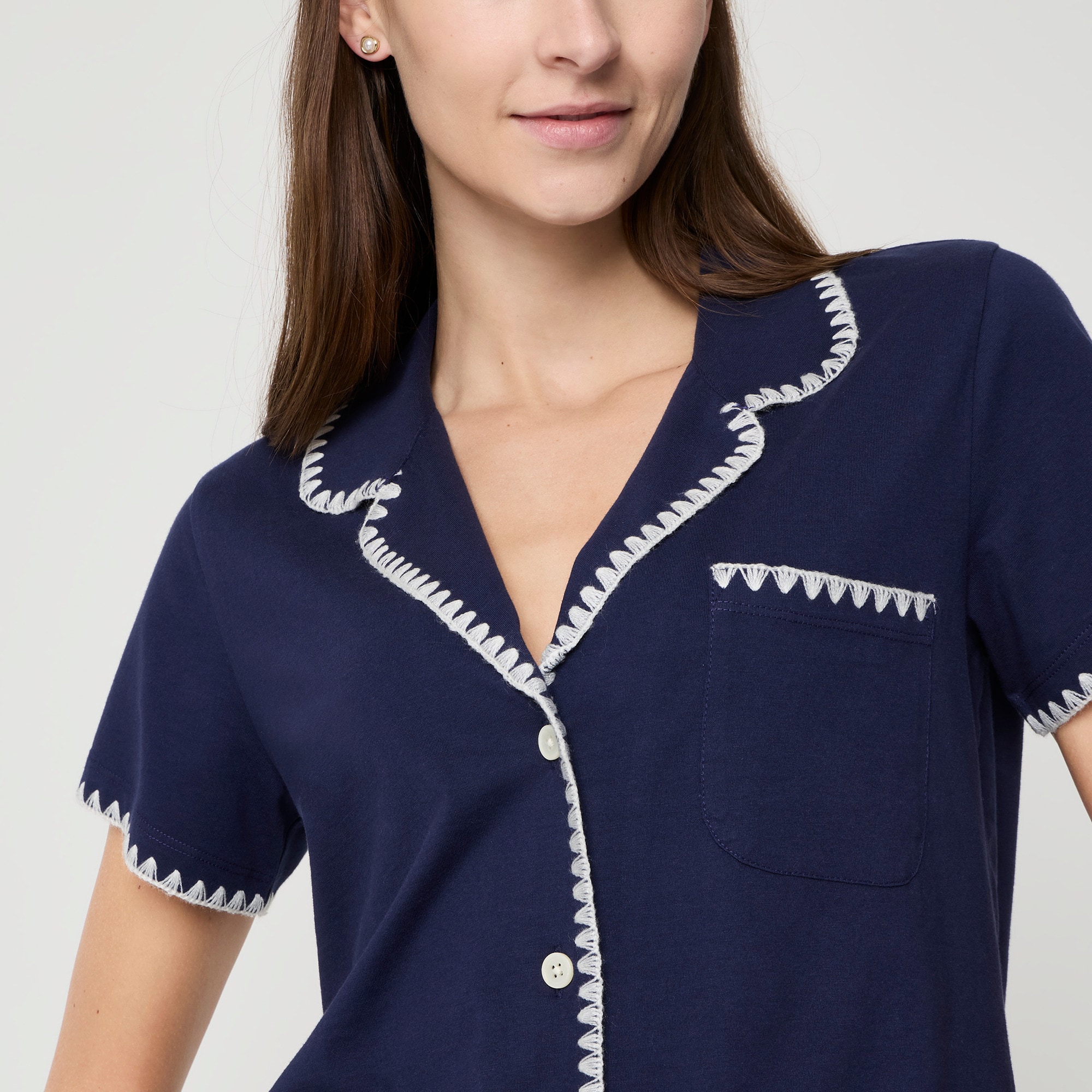 Knit whipstitch top and short pajama set