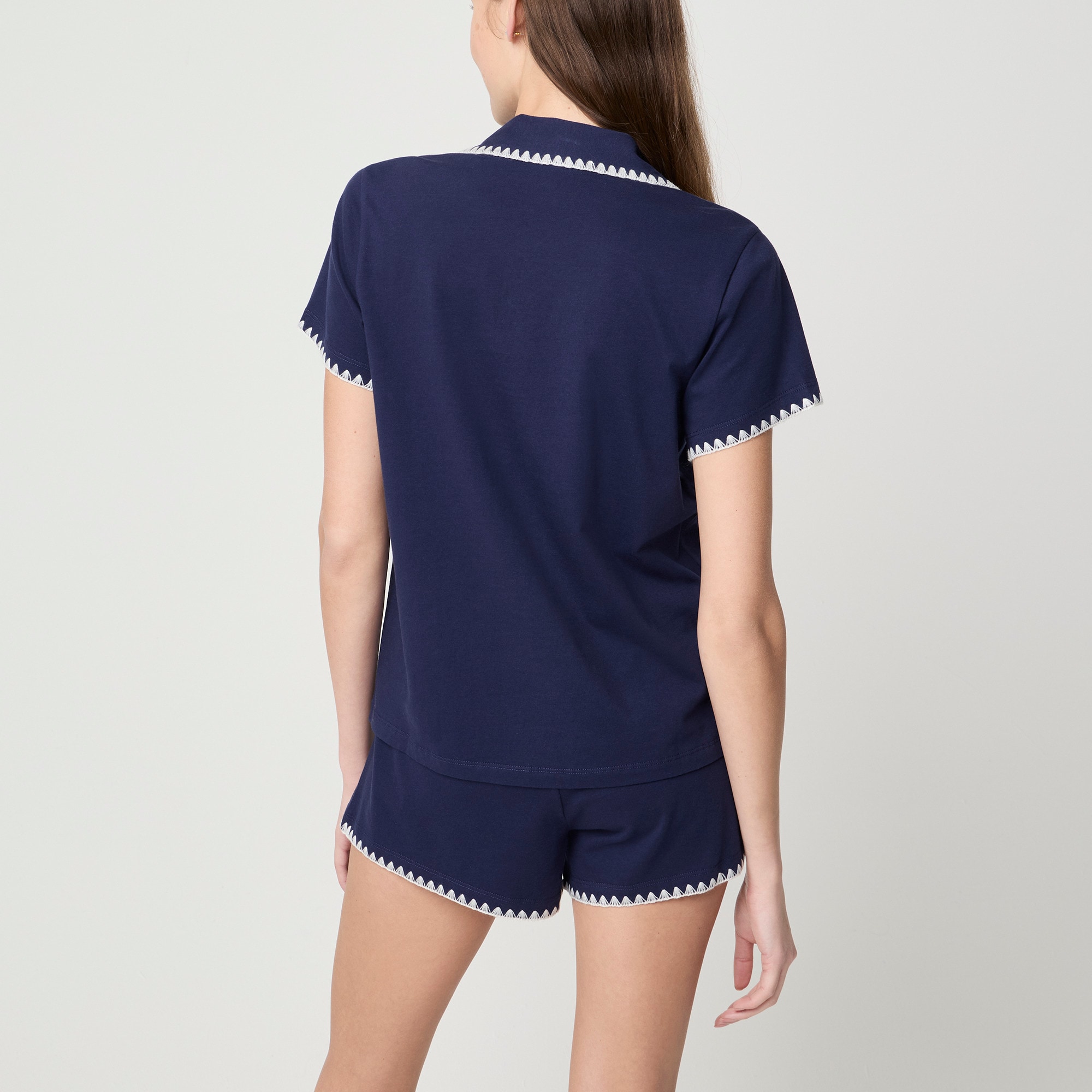Knit whipstitch top and short pajama set