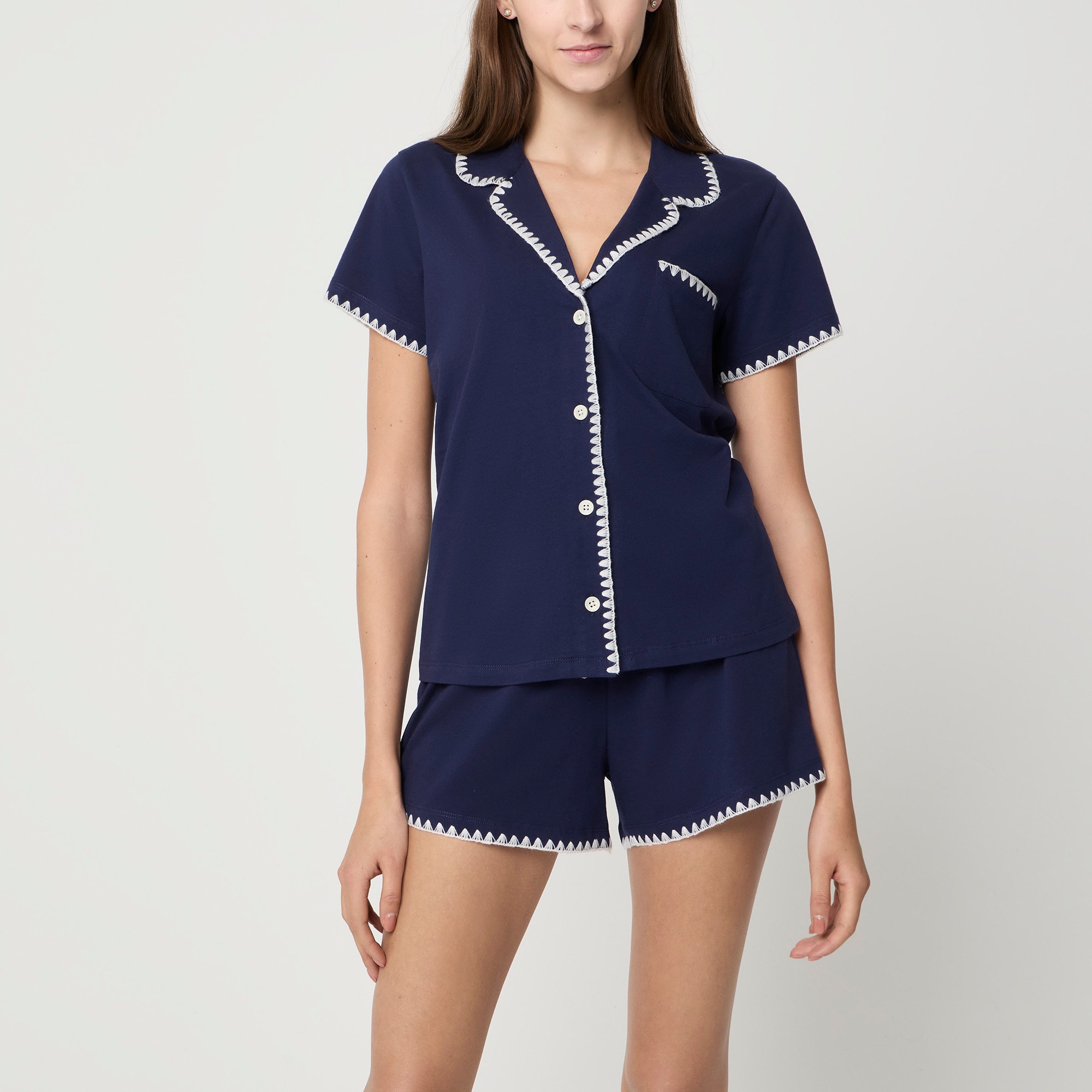 Knit whipstitch top and short pajama set