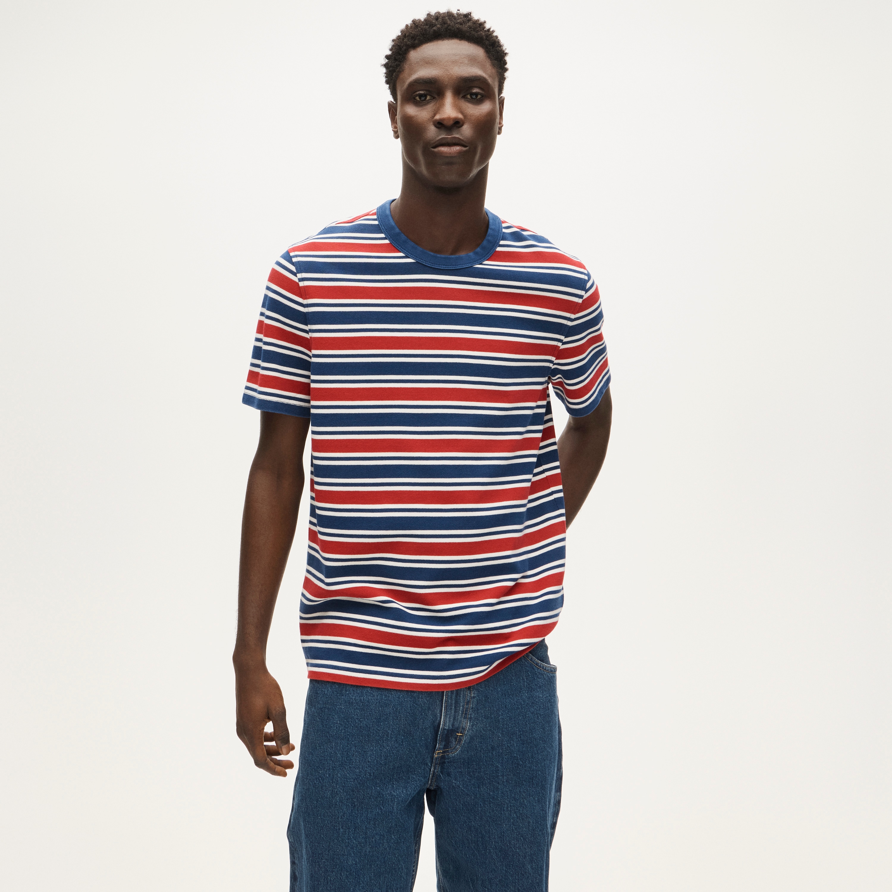 Washed Piqué T-shirt In Stripe For Men | J.Crew