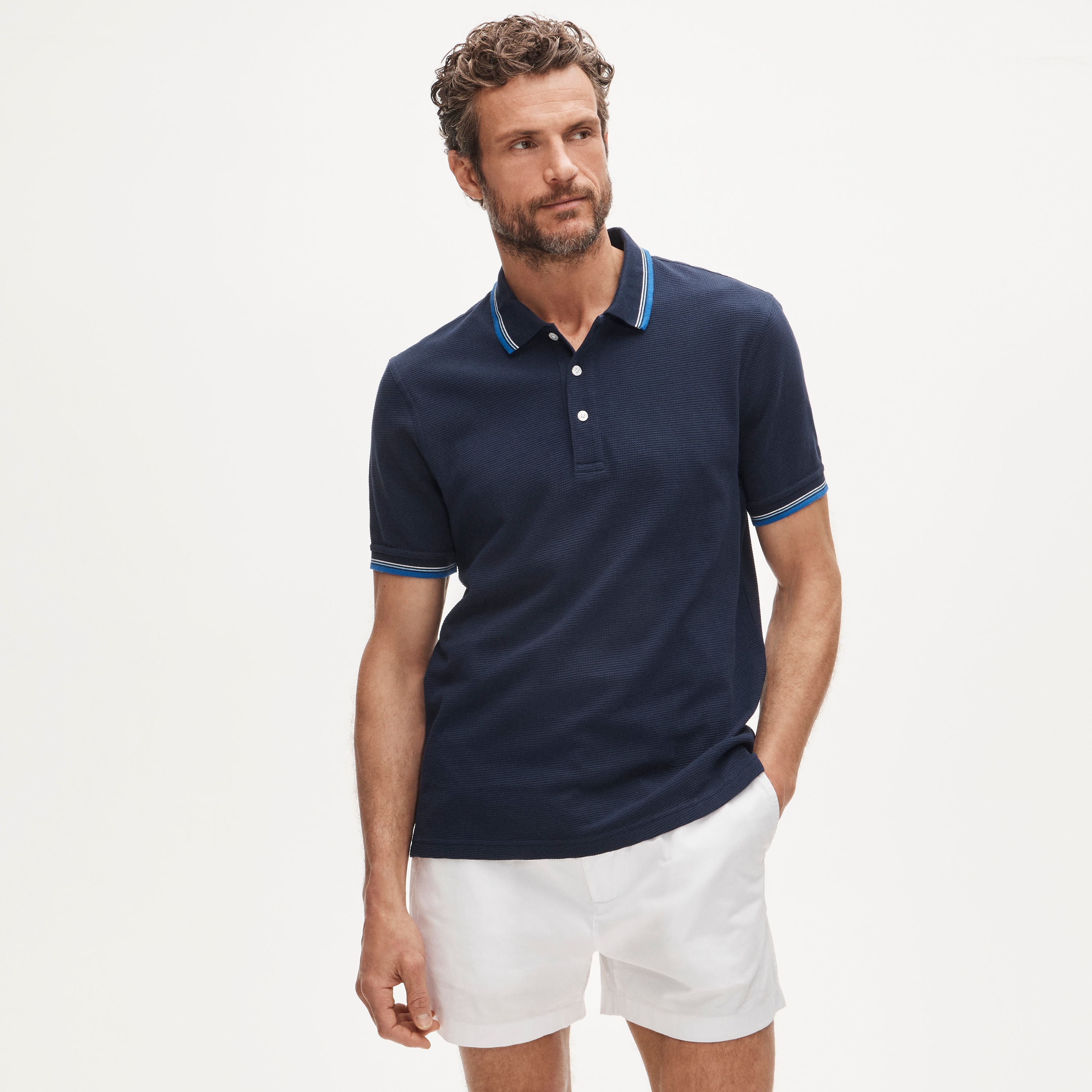 Tipped waffle-knit cotton polo shirt