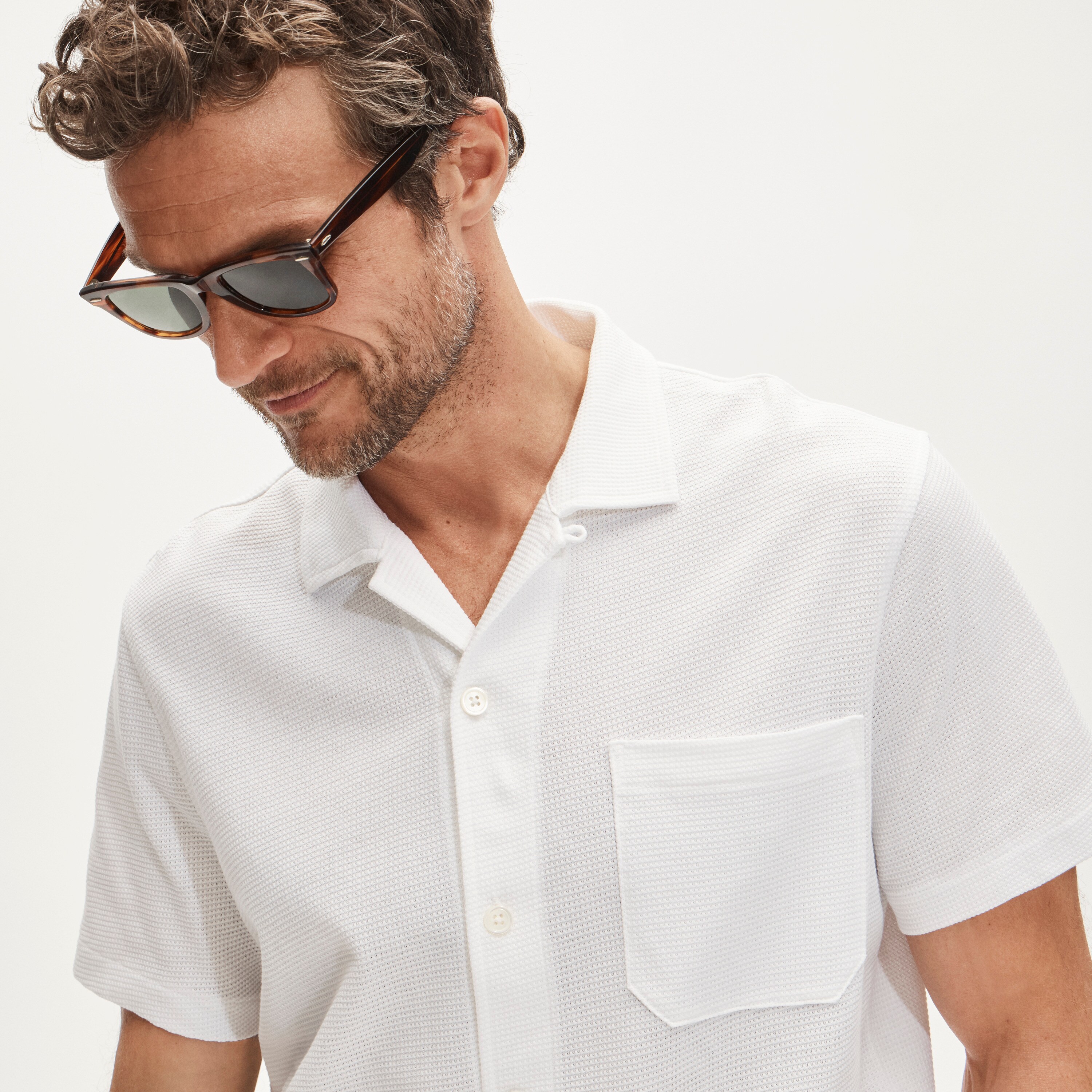 Waffle-knit camp-collar shirt