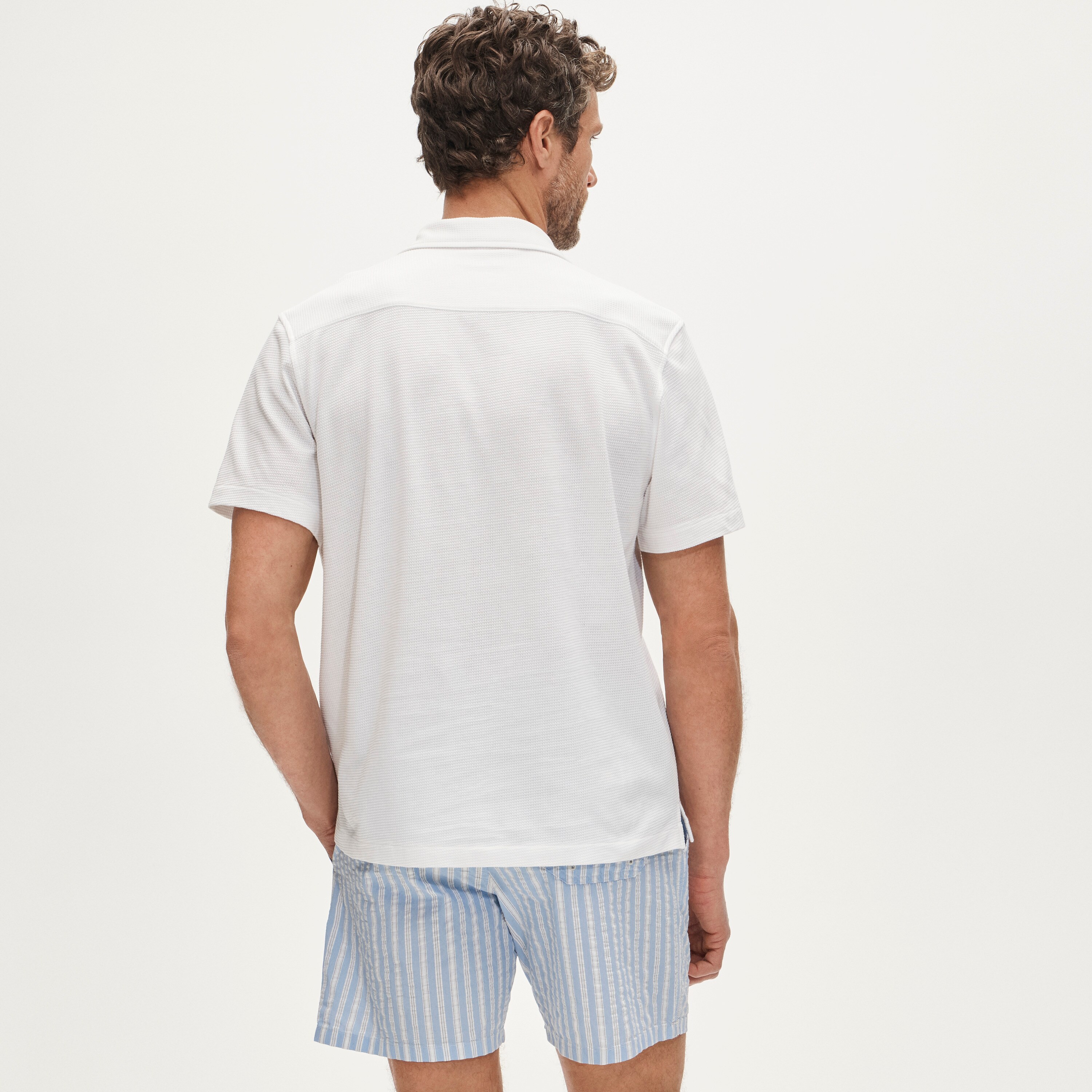 Waffle-knit camp-collar shirt