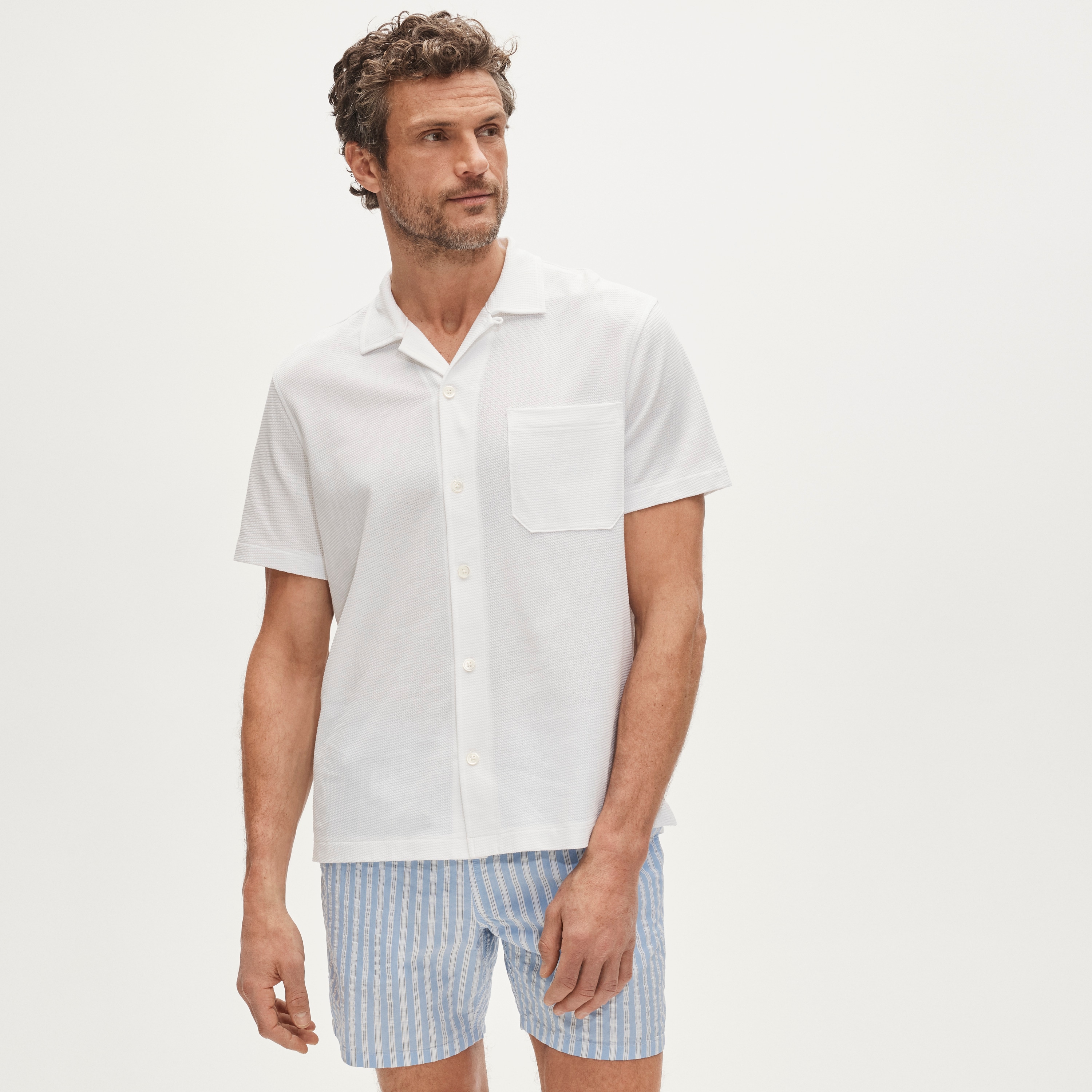 Waffle-knit camp-collar shirt