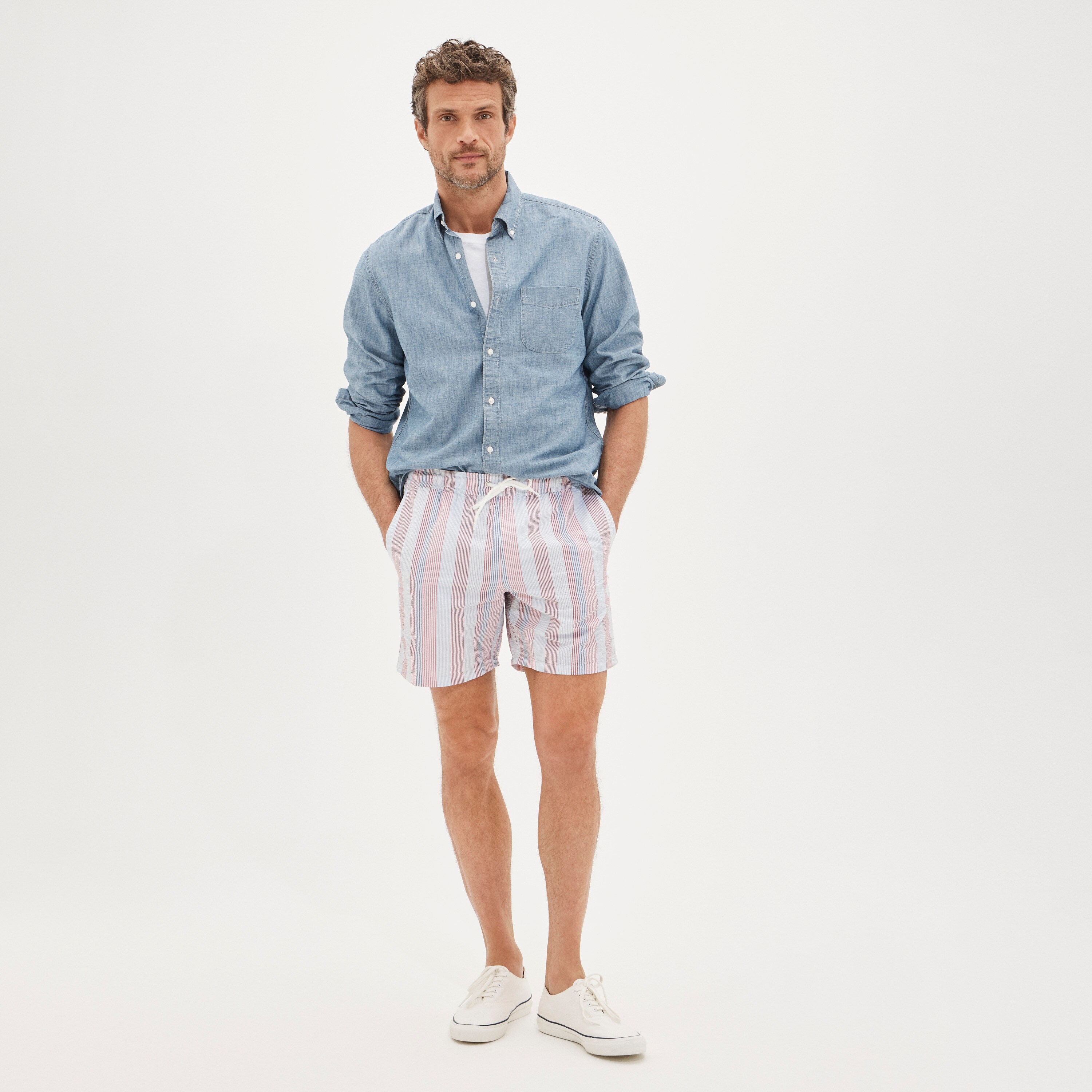 6" swim trunk in seersucker