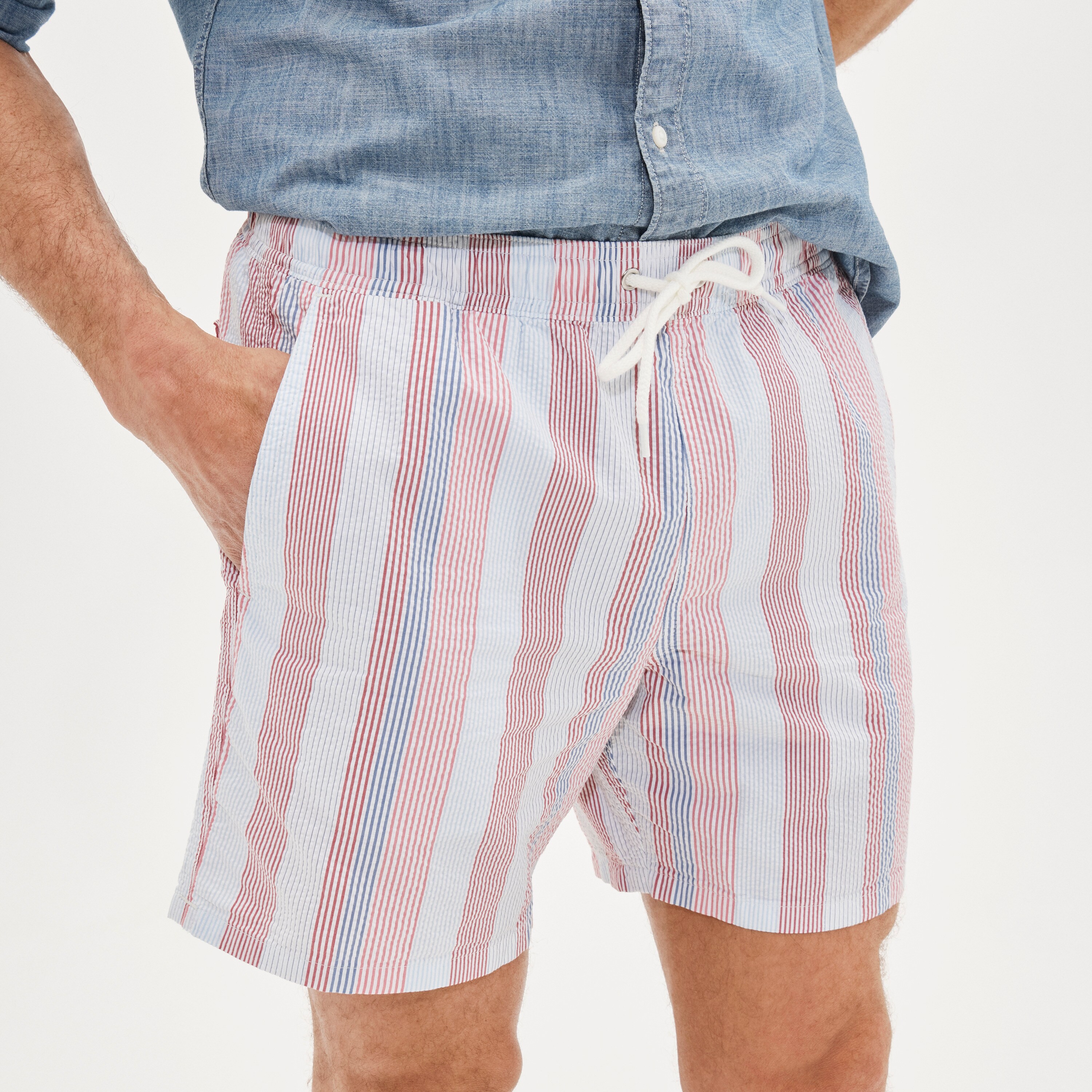 6" swim trunk in seersucker