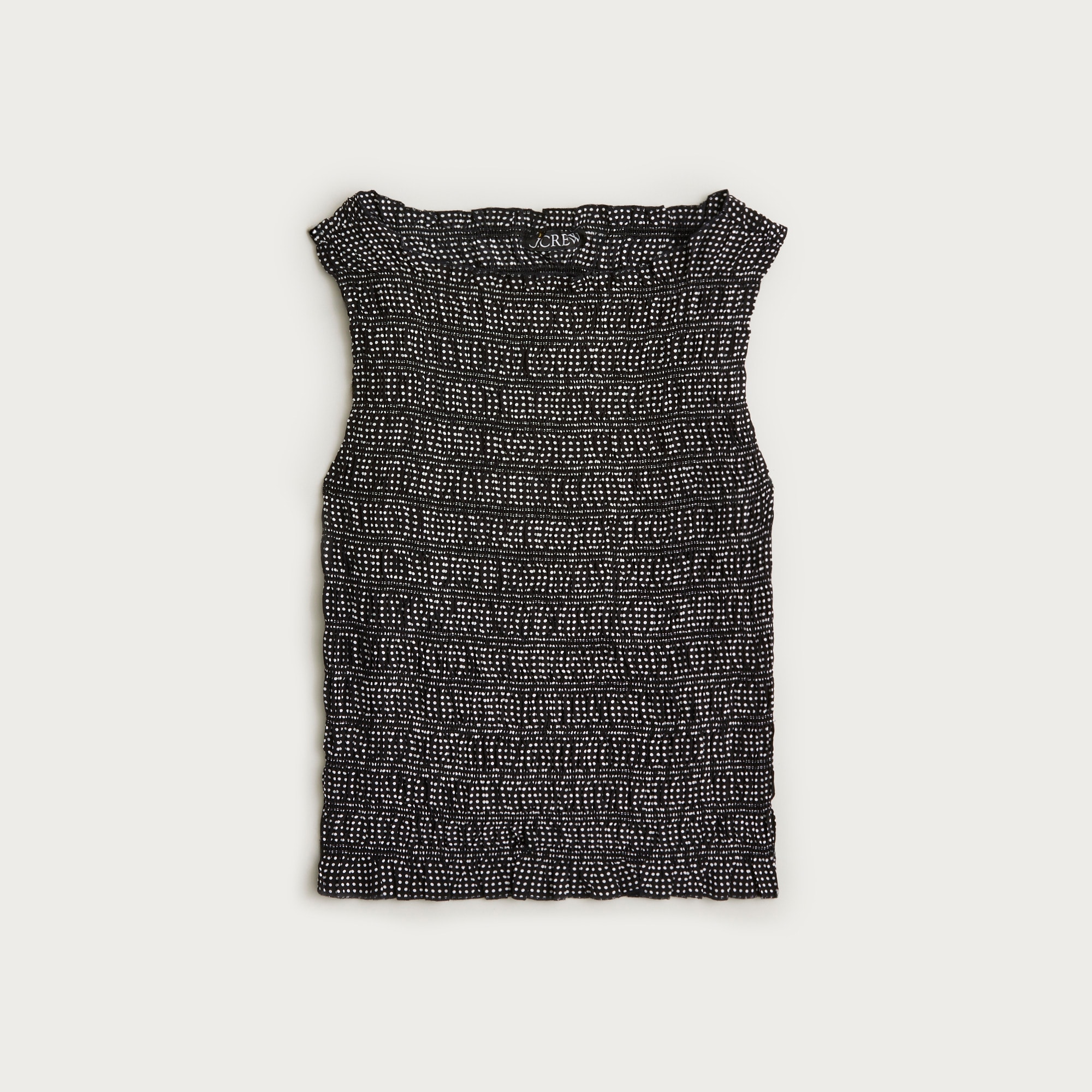Smocked shell tank top in dot-print crepe de chine