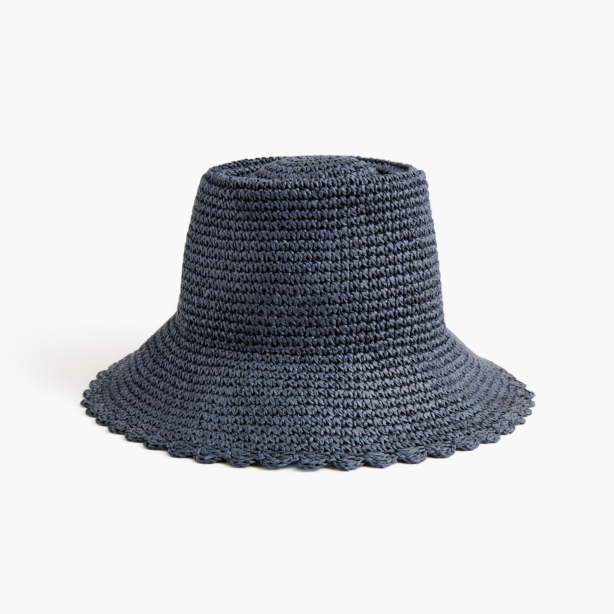 Woven scallop-trim bucket hat