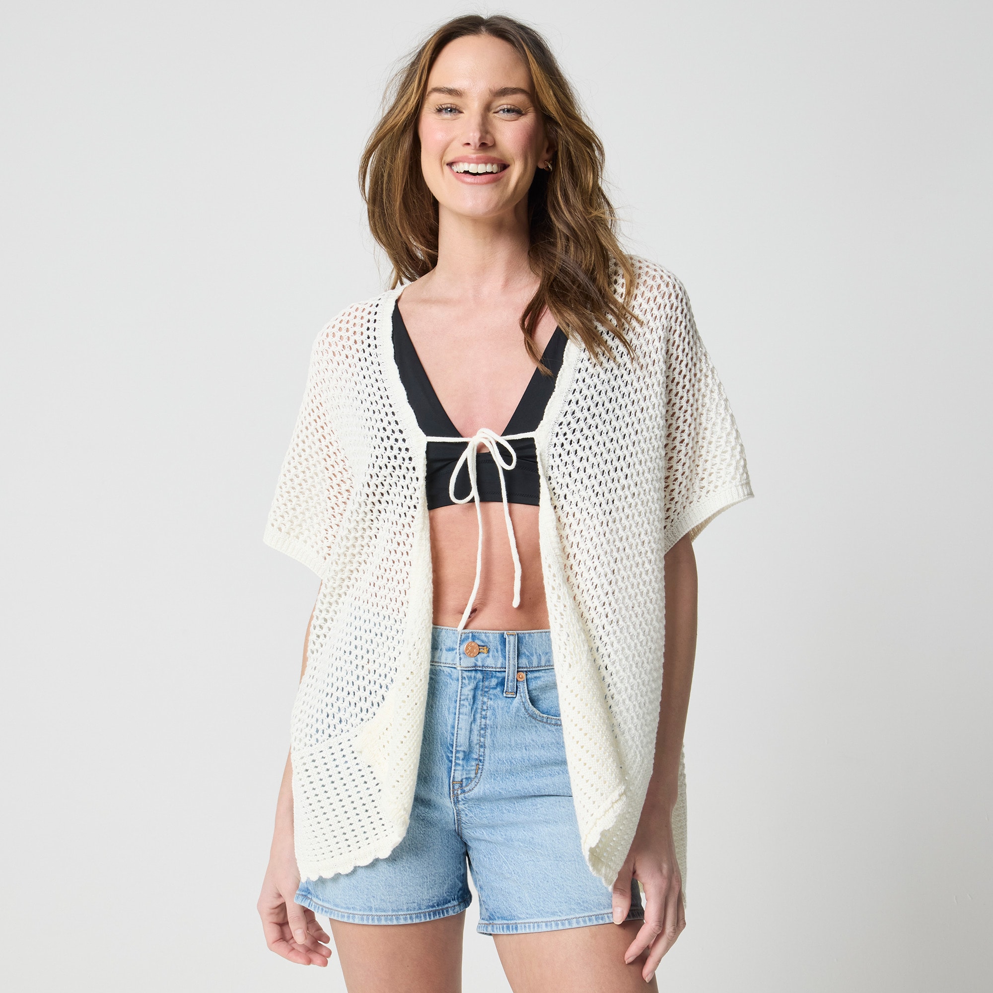 Crochet tie-front beach cover-up