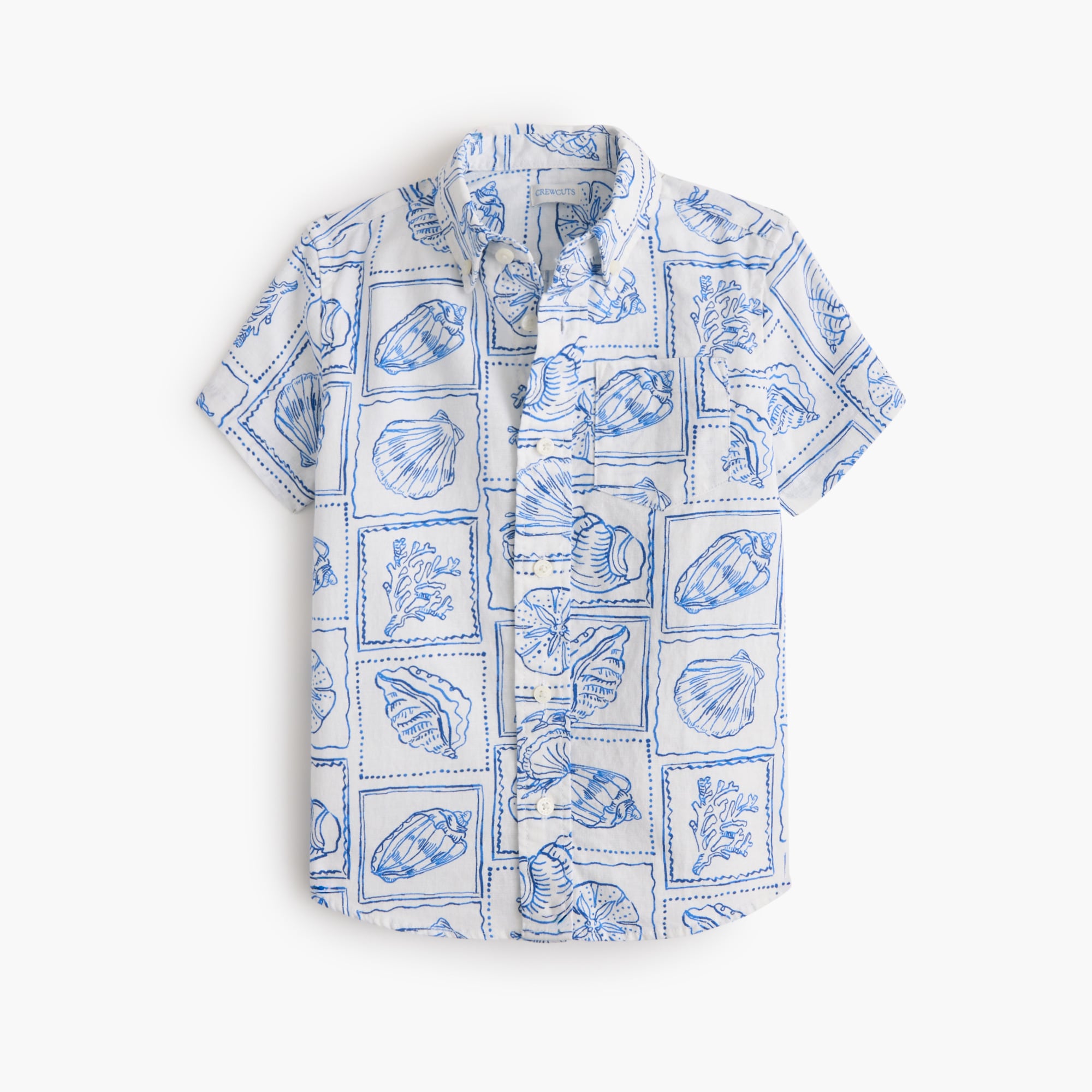 Boys' printed linen-blend short-sleeve shirt
