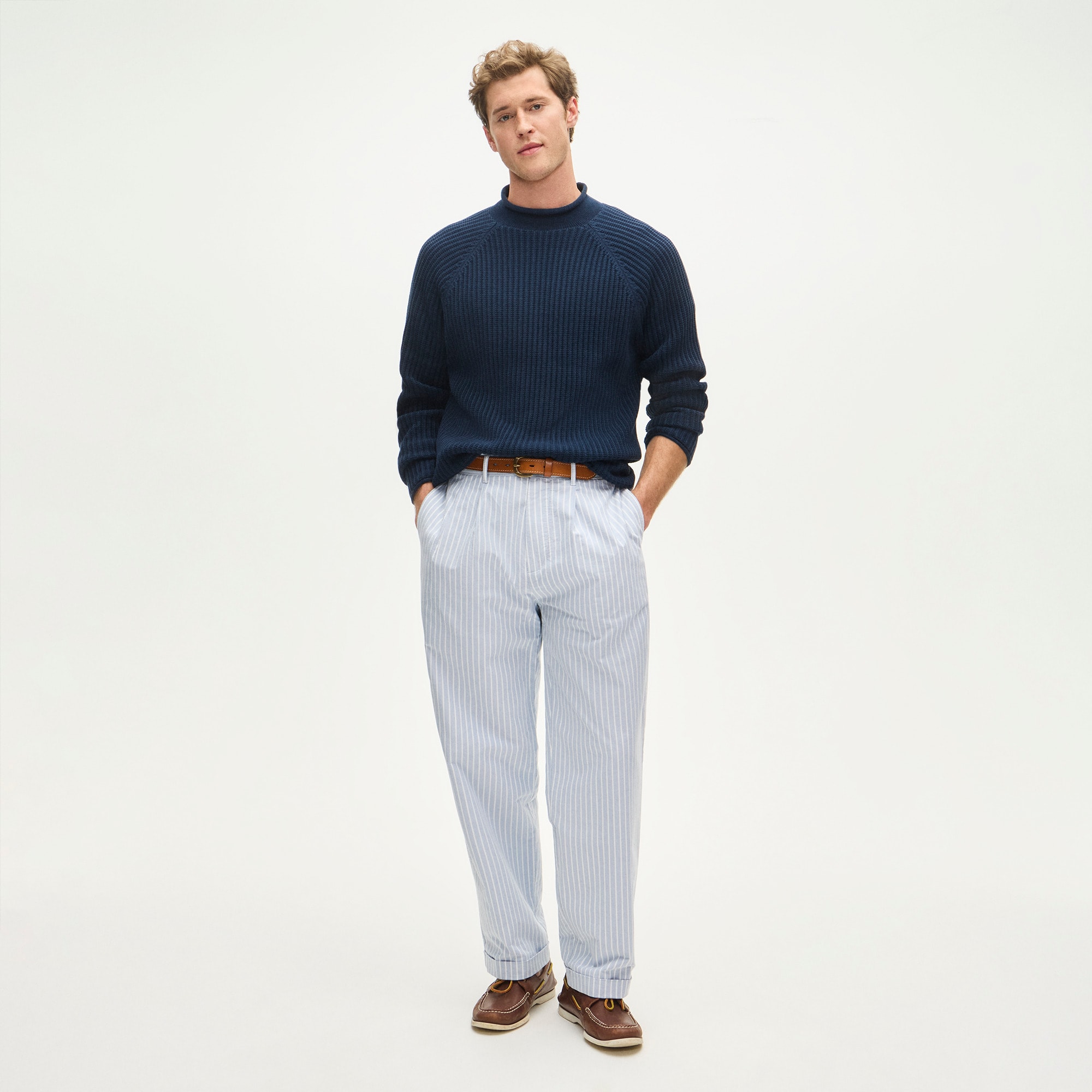 Relaxed-fit Double-pleated Oxford Chino Pant In Stripe For Men | J