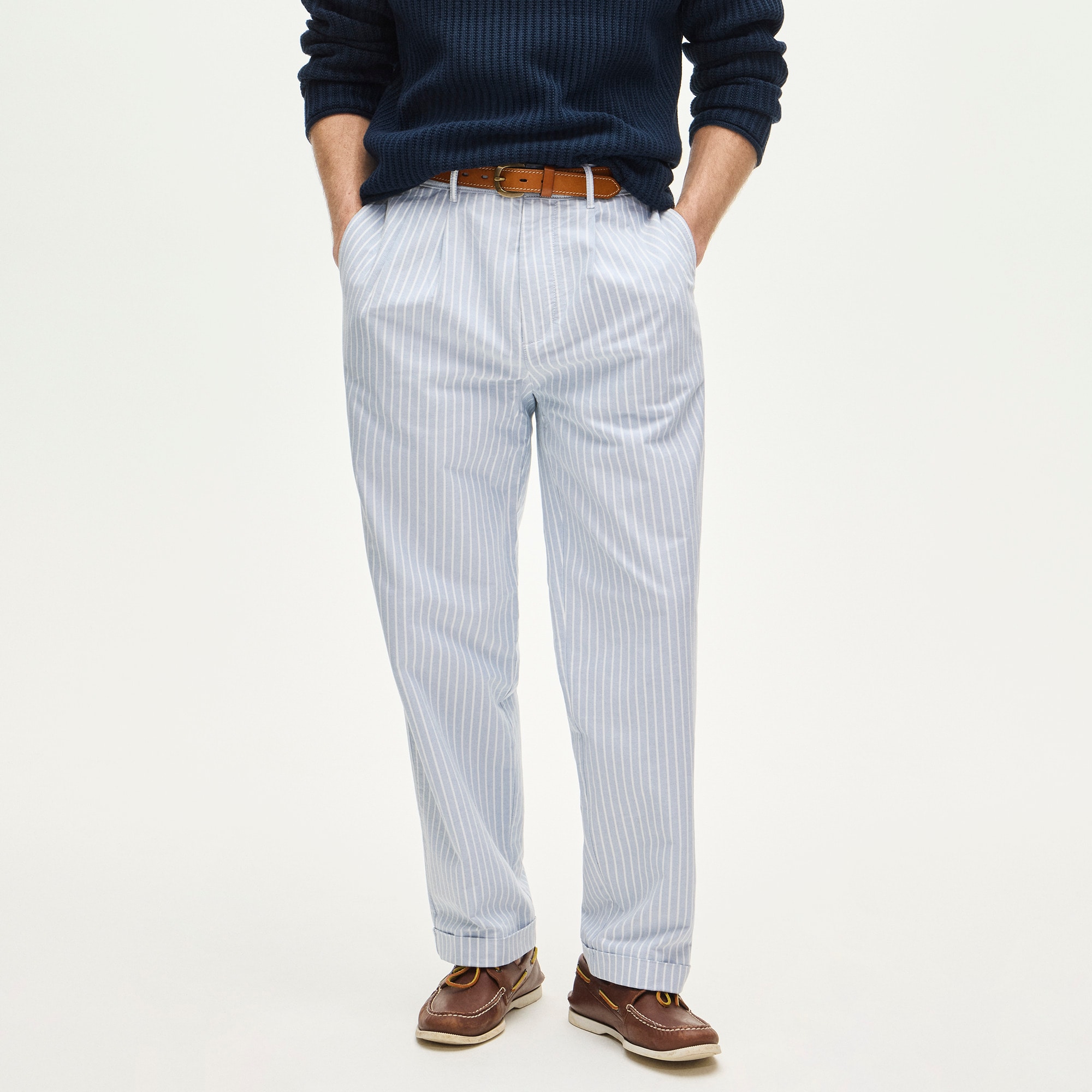 Relaxed-fit Double-pleated Oxford Chino Pant In Stripe For Men | J