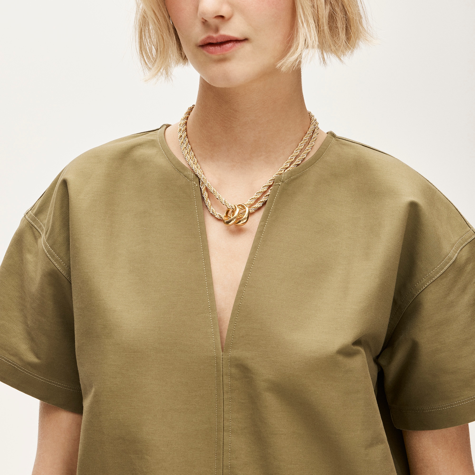 Patch-pocket pullover dress in structured cotton poplin