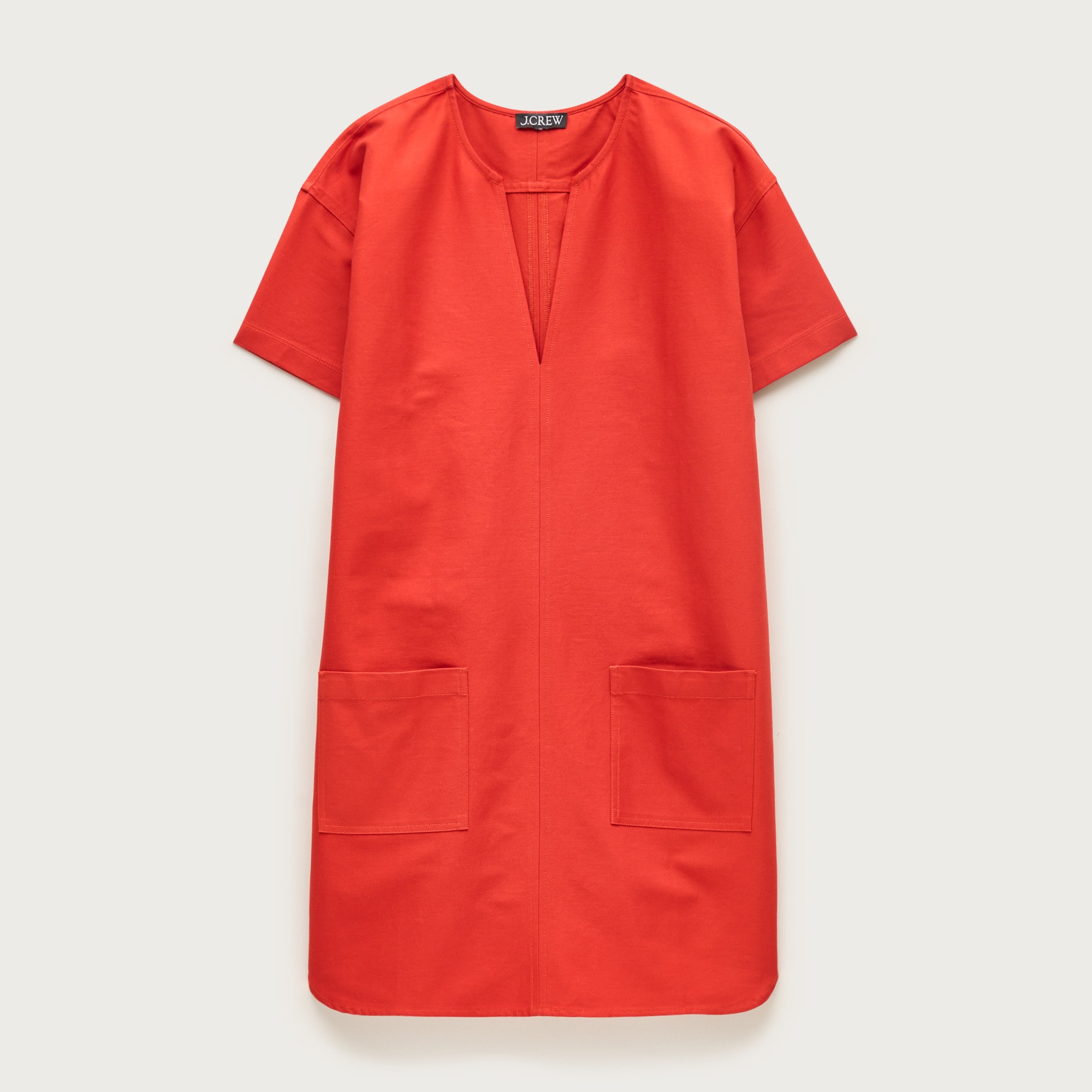 Patch-pocket pullover dress in structured cotton poplin