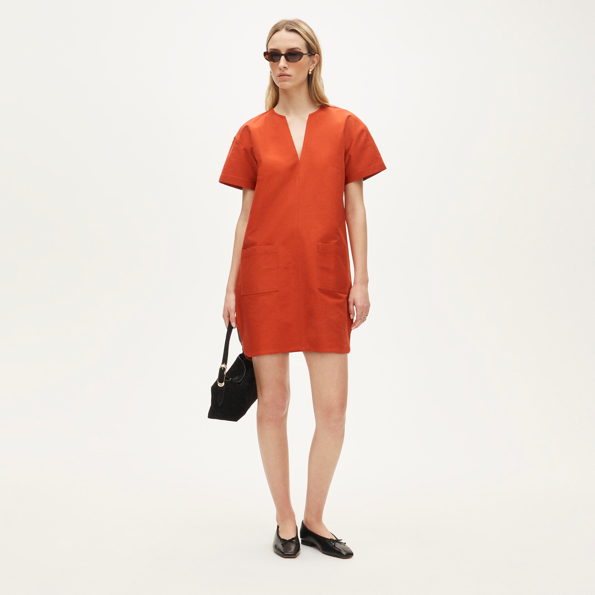 womens Patch-pocket pullover dress in structured cotton poplin