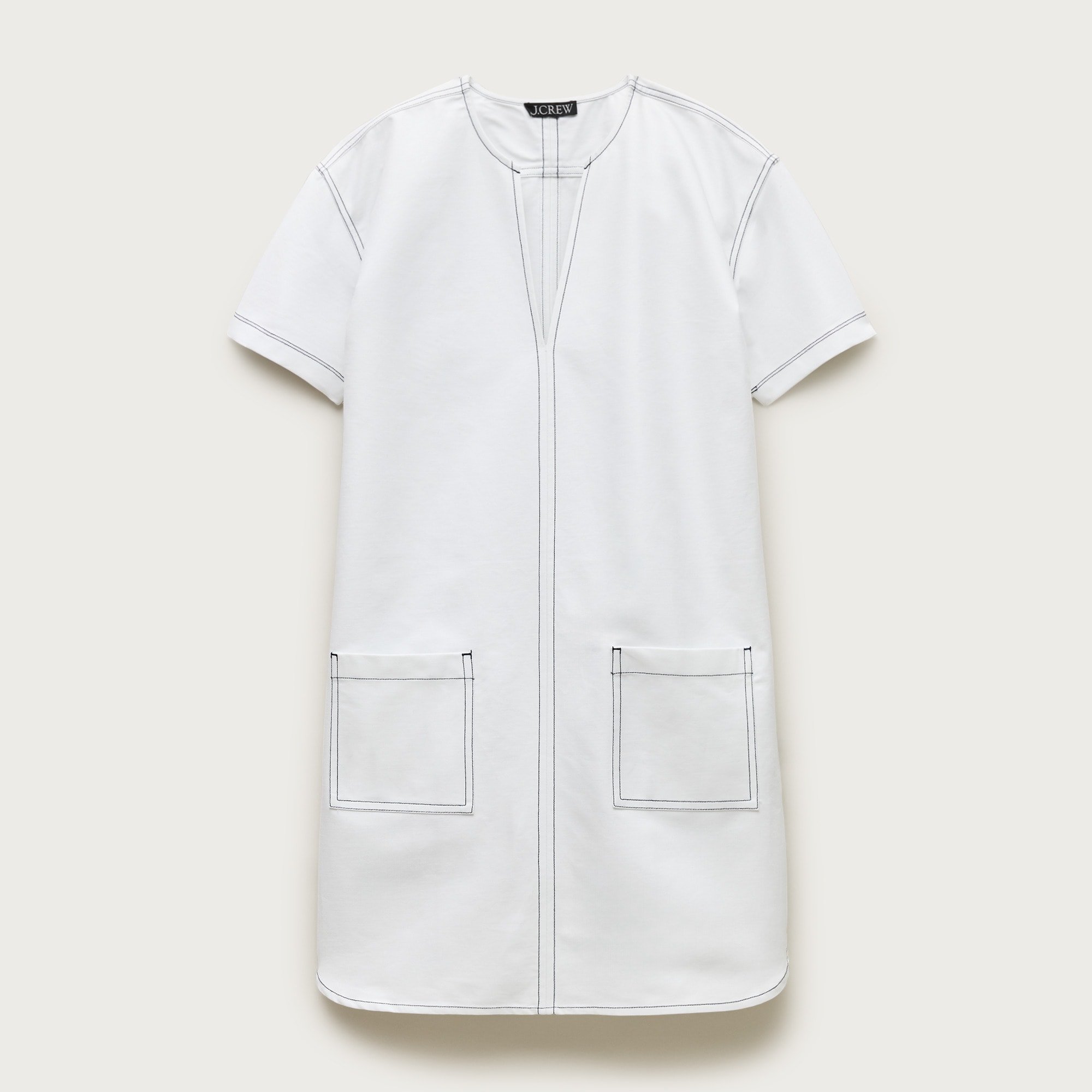 Patch-pocket pullover dress in structured cotton poplin
