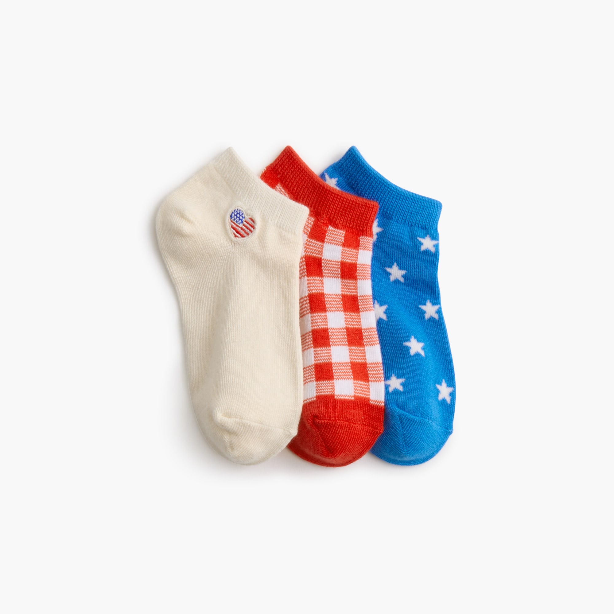 girls' red, white and blue ankle socks three-pack for girls