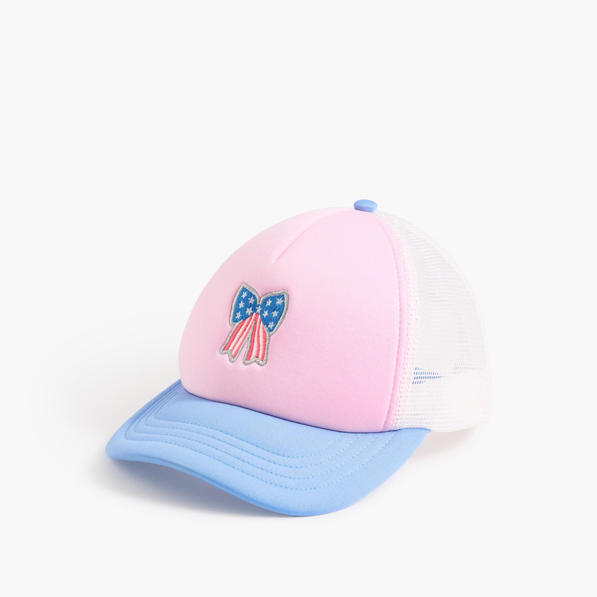girls' red, white and blue bow-patch trucker hat for girls
