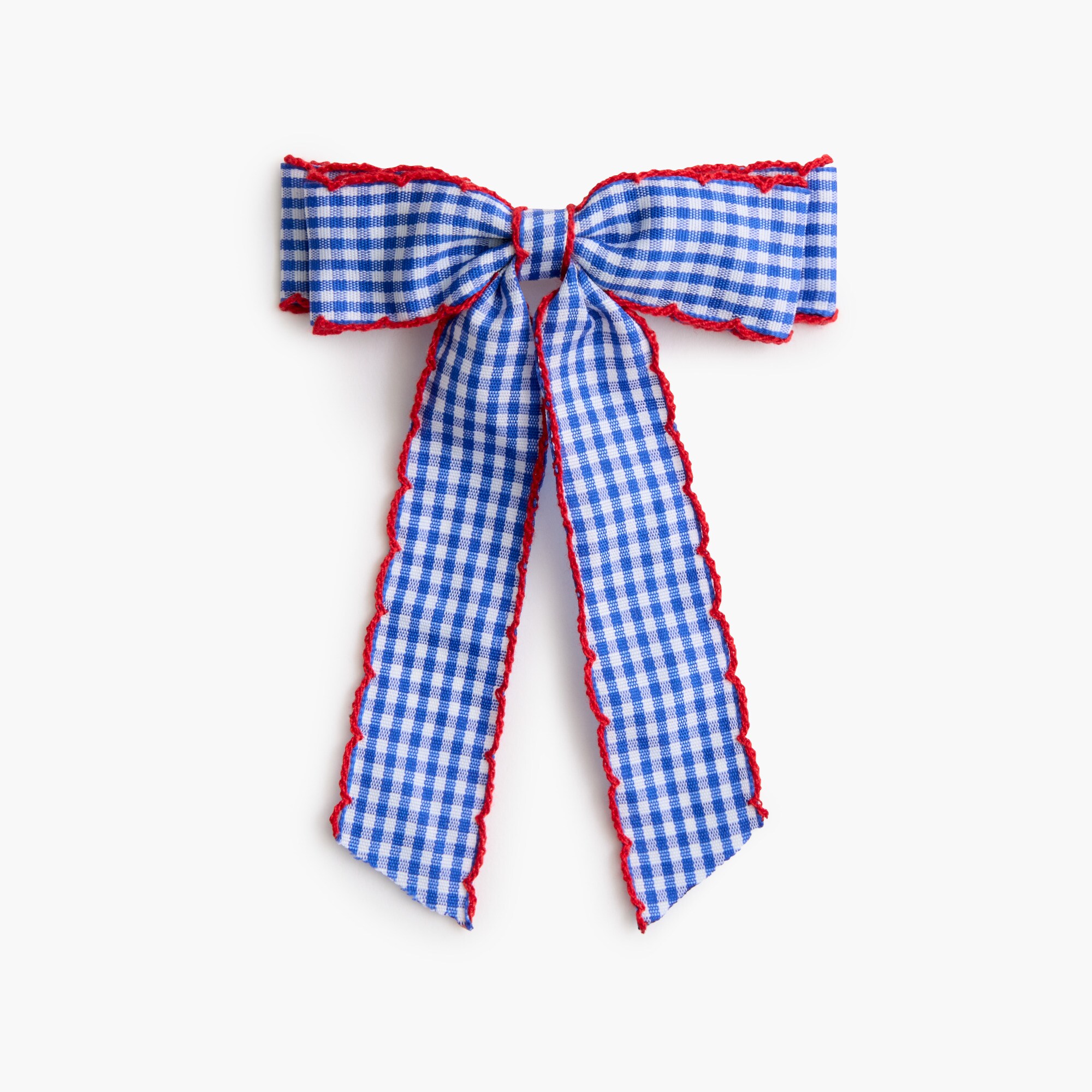 girls' gingham red and blue scalloped hair bow for girls
