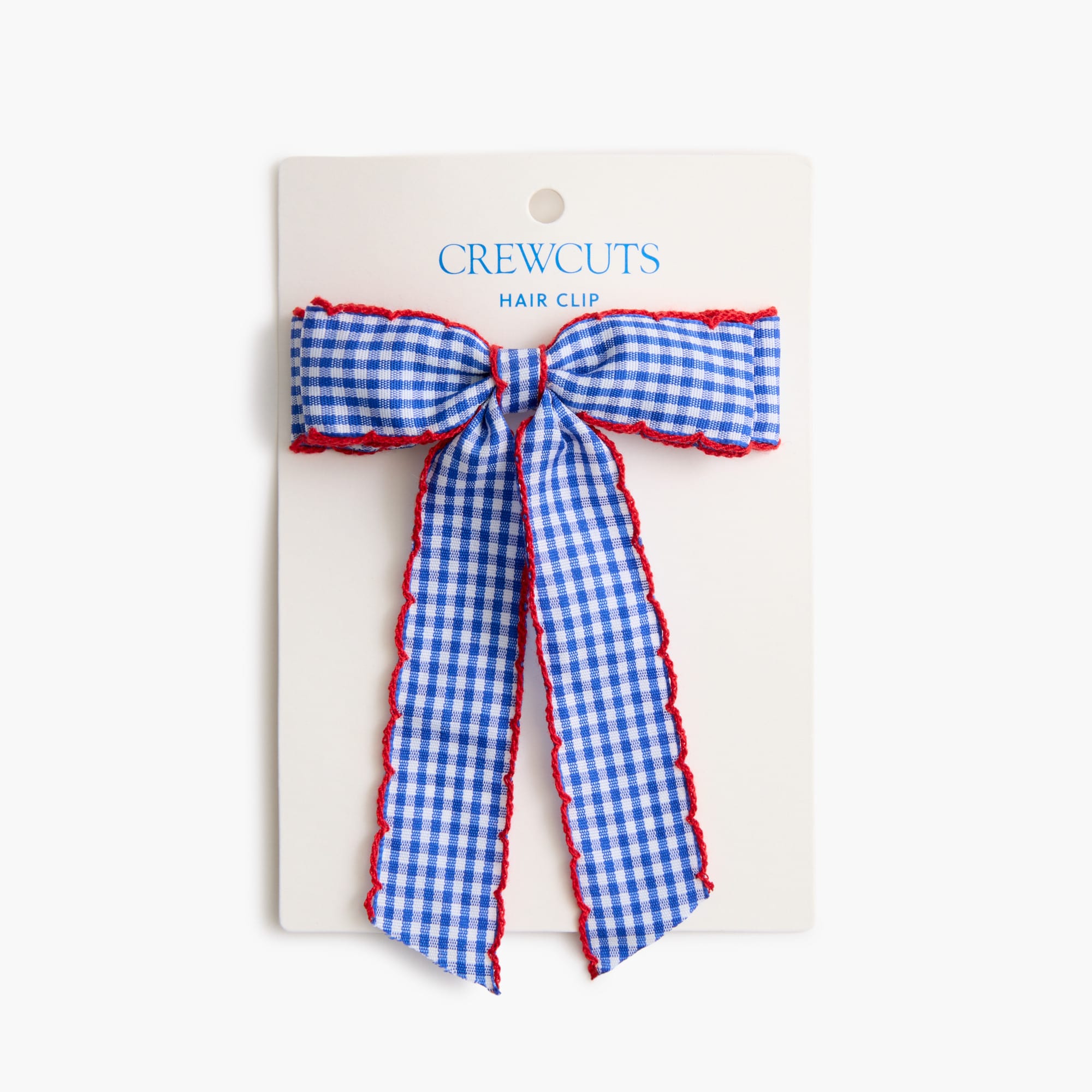 Girls' gingham red and blue scalloped hair bow