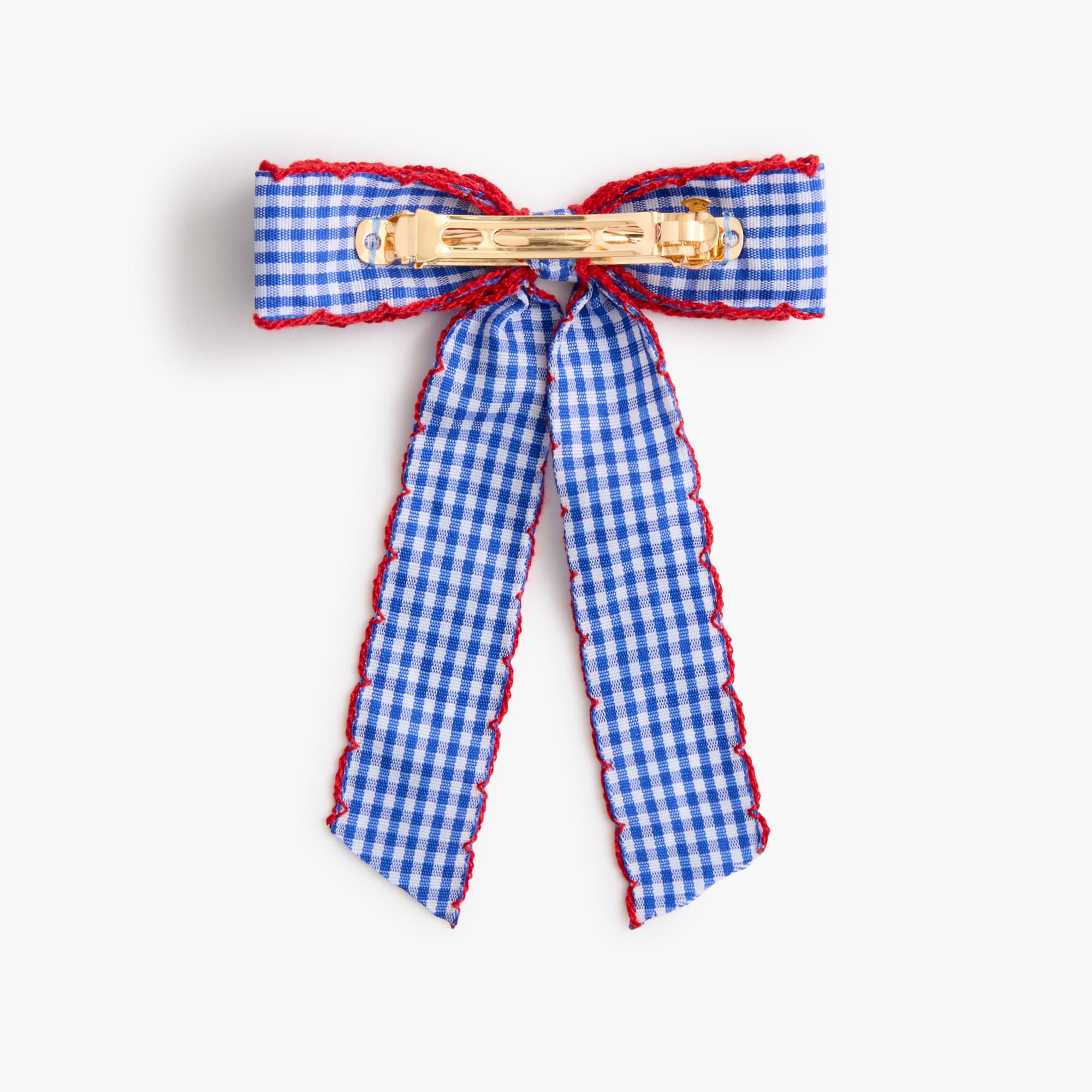 Girls' gingham red and blue scalloped hair bow