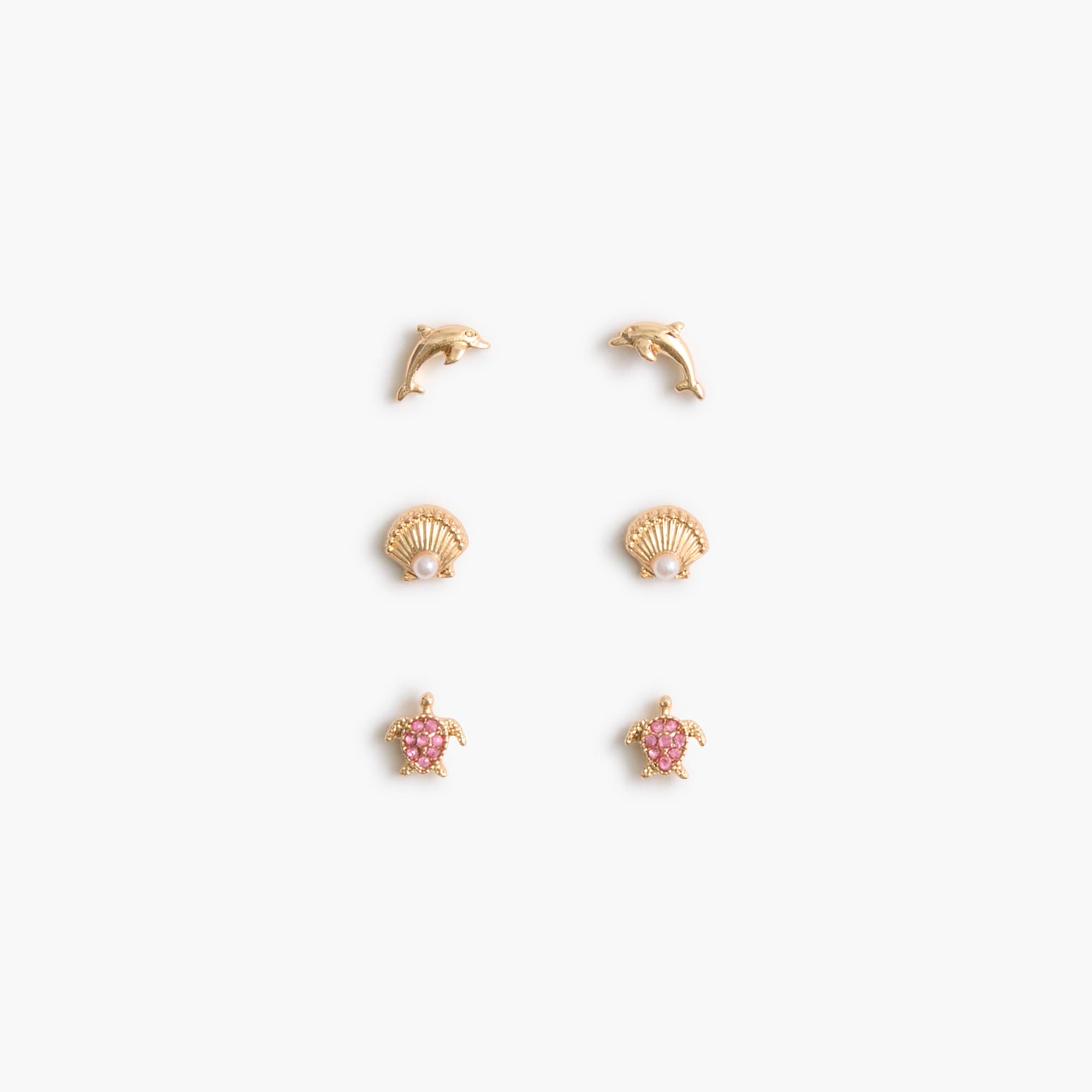 Girls' sea critter stud earrings set-of-three