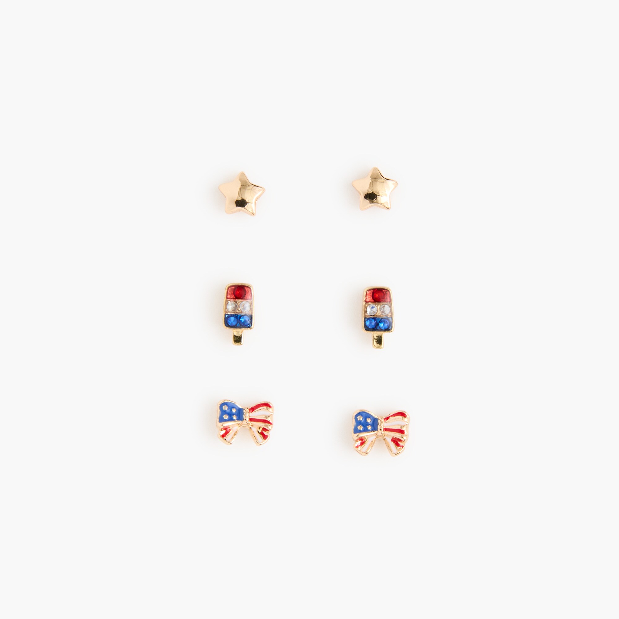 girls' red, white and blue stud earrings set-of-three for girls
