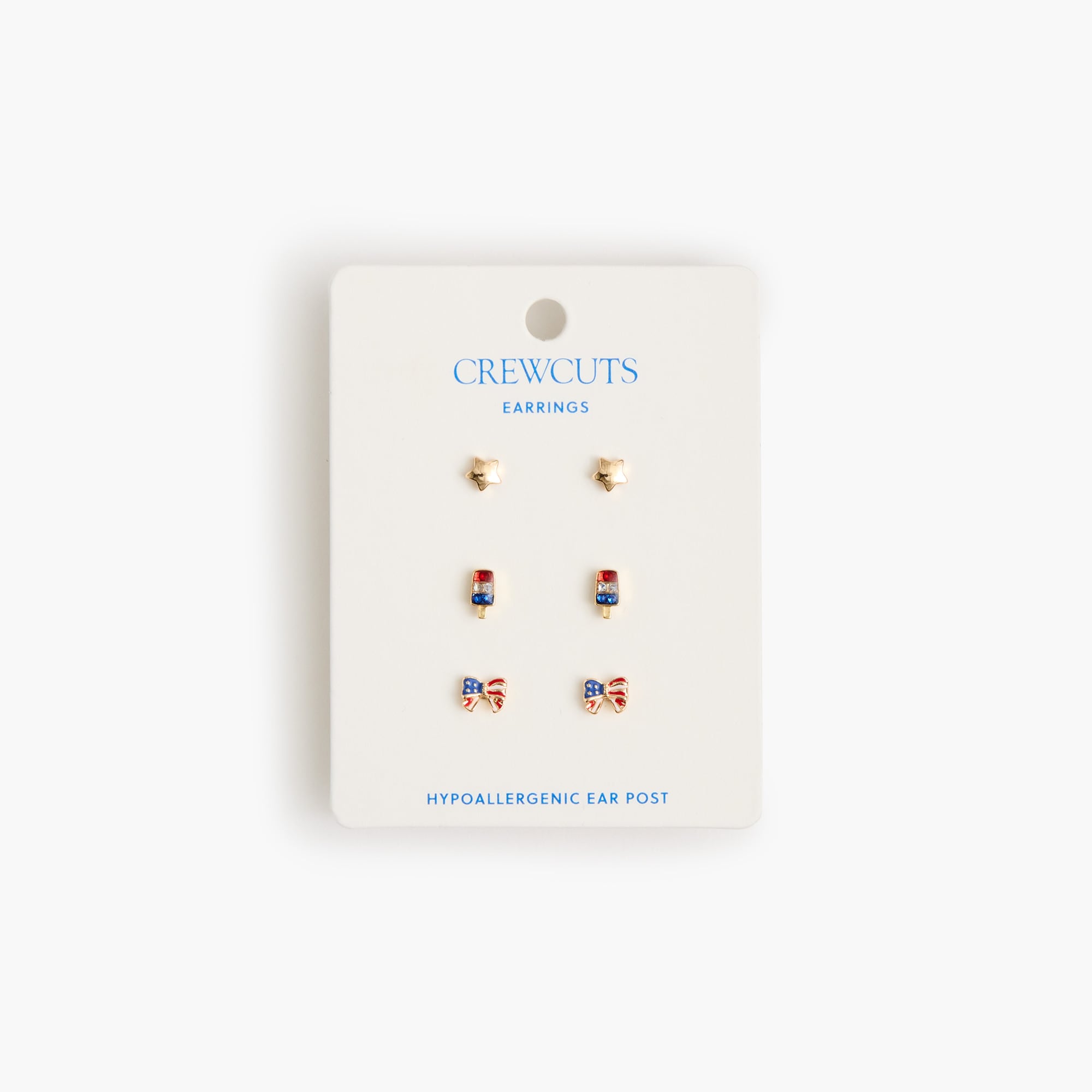 Girls' red, white and blue stud earrings set-of-three
