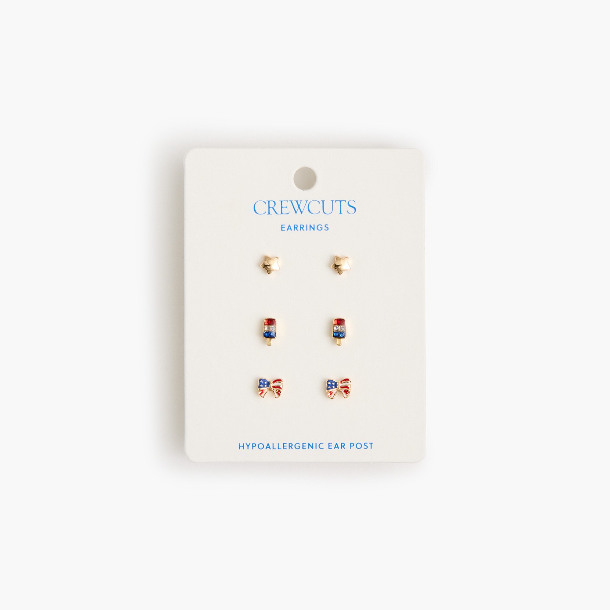 Girls' red, white and blue stud earrings set-of-three