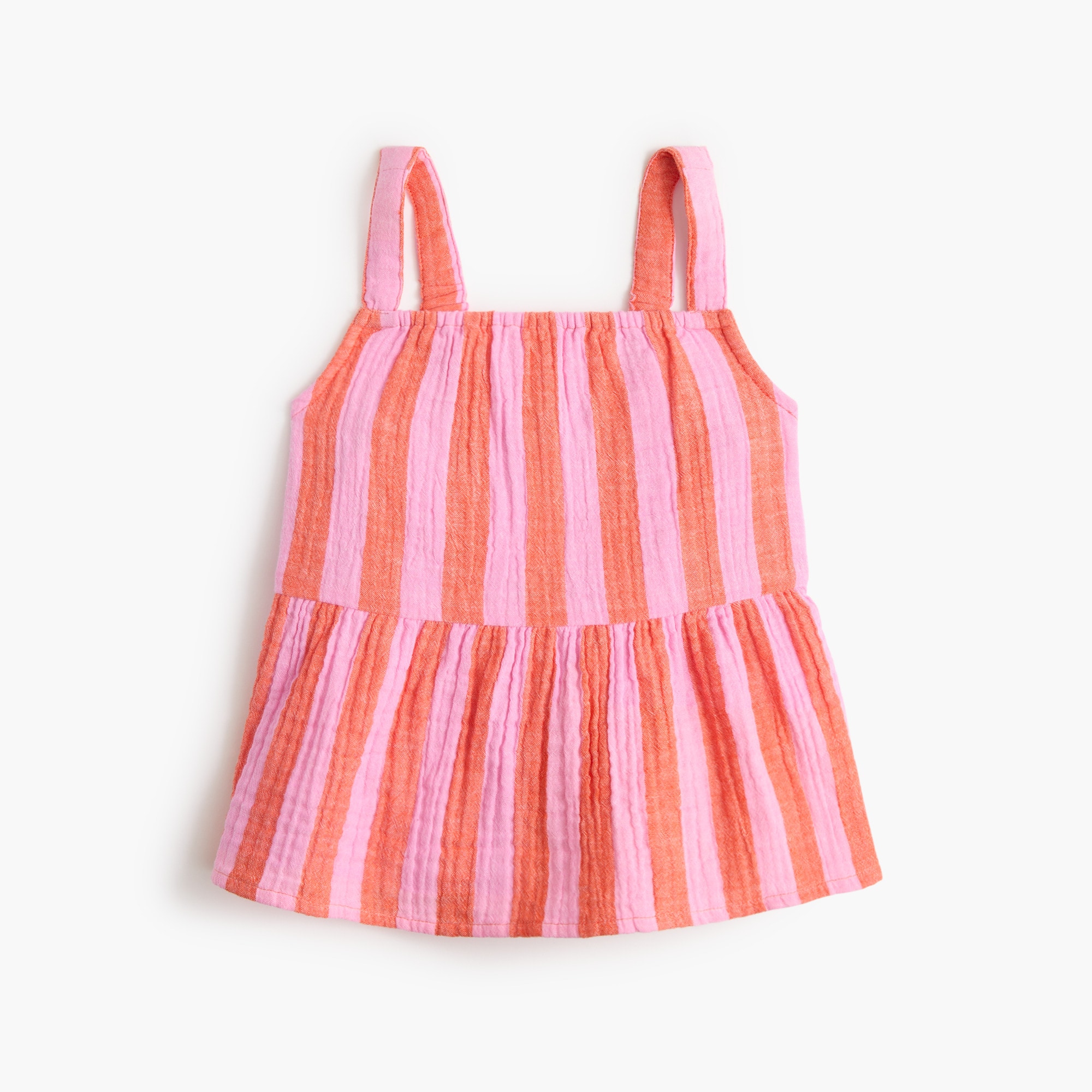 Girls' striped gauze peplum tank top
