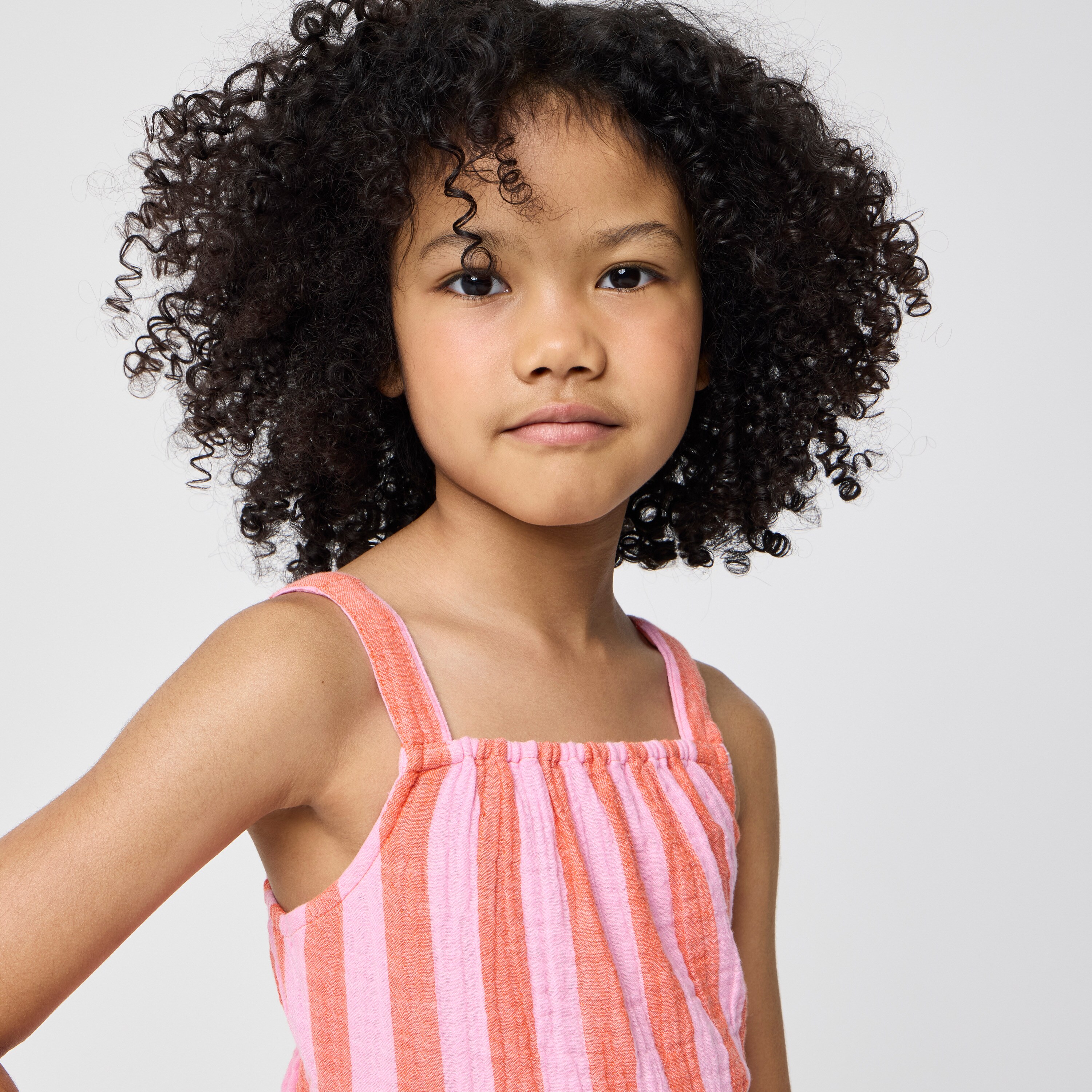 Girls' striped gauze peplum tank top