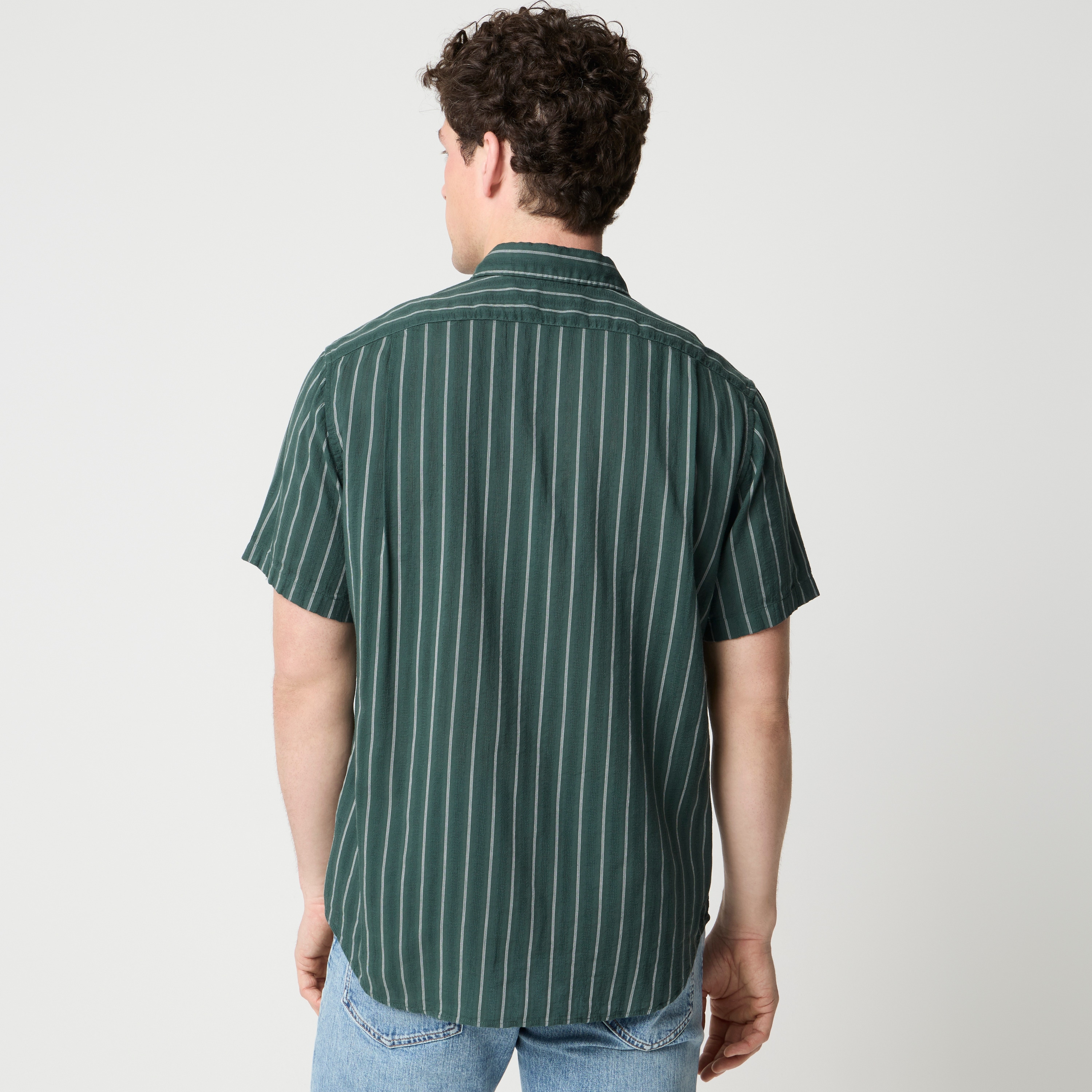Short-sleeve striped dobby shirt