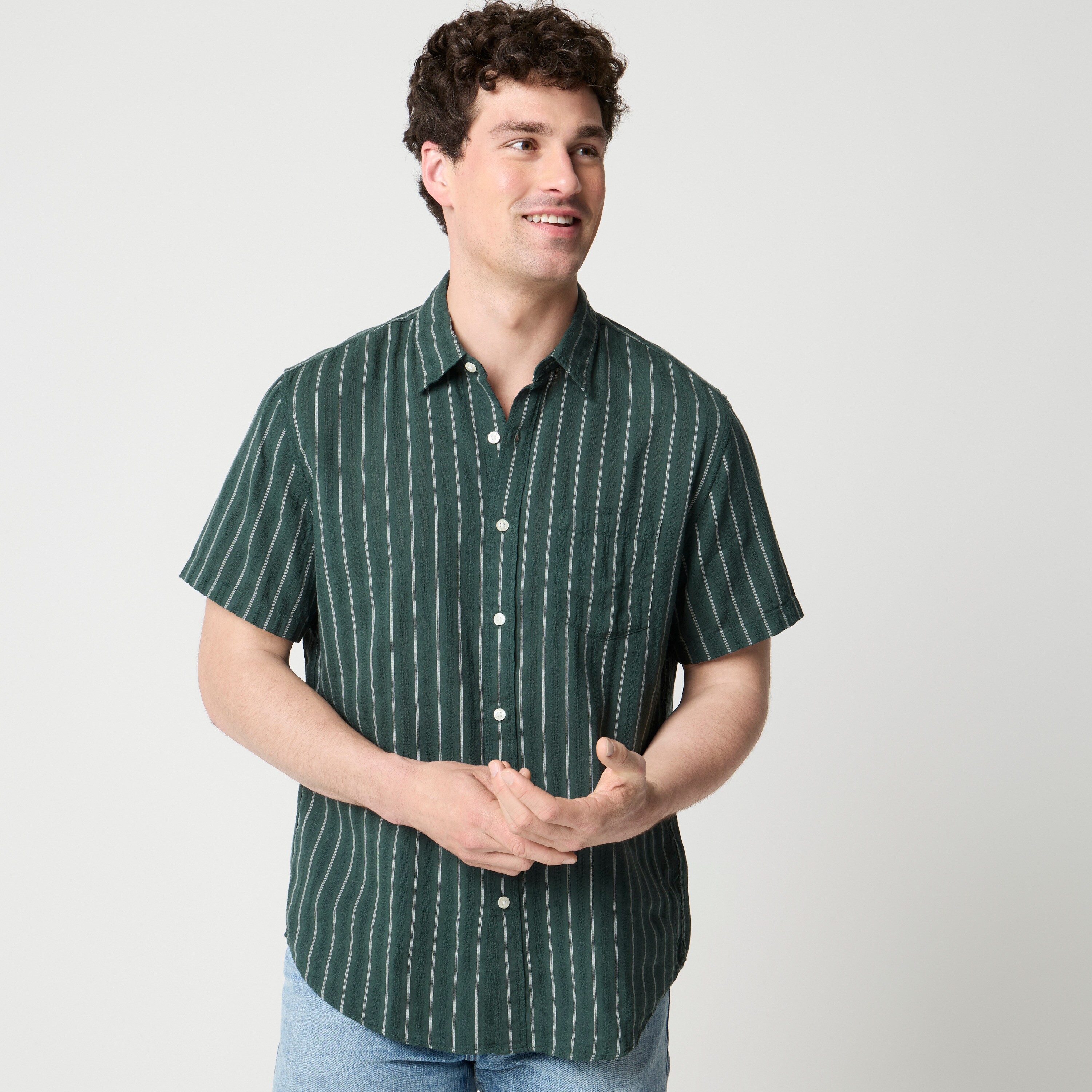 Short-sleeve striped dobby shirt