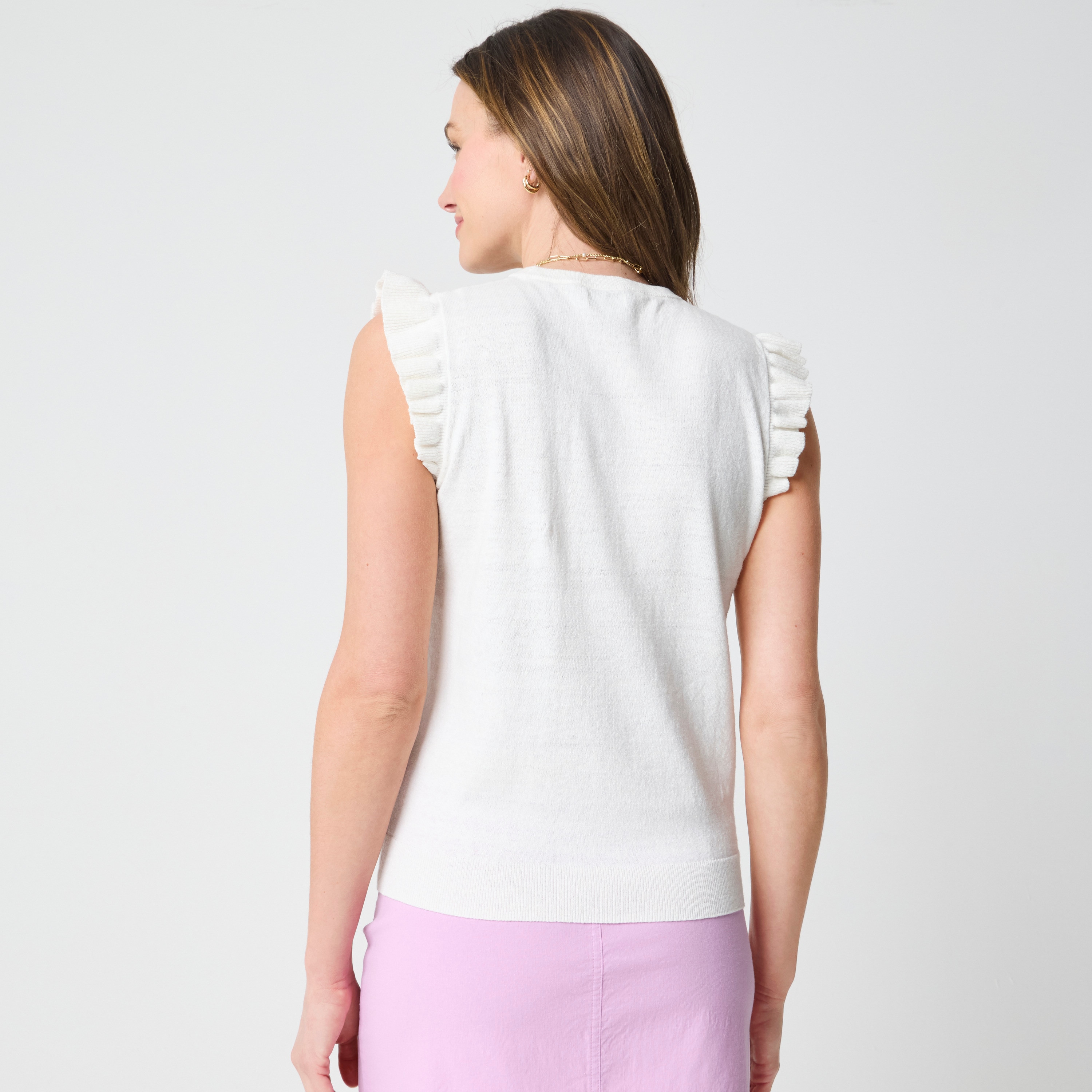Ruffle-sleeve sweater shell